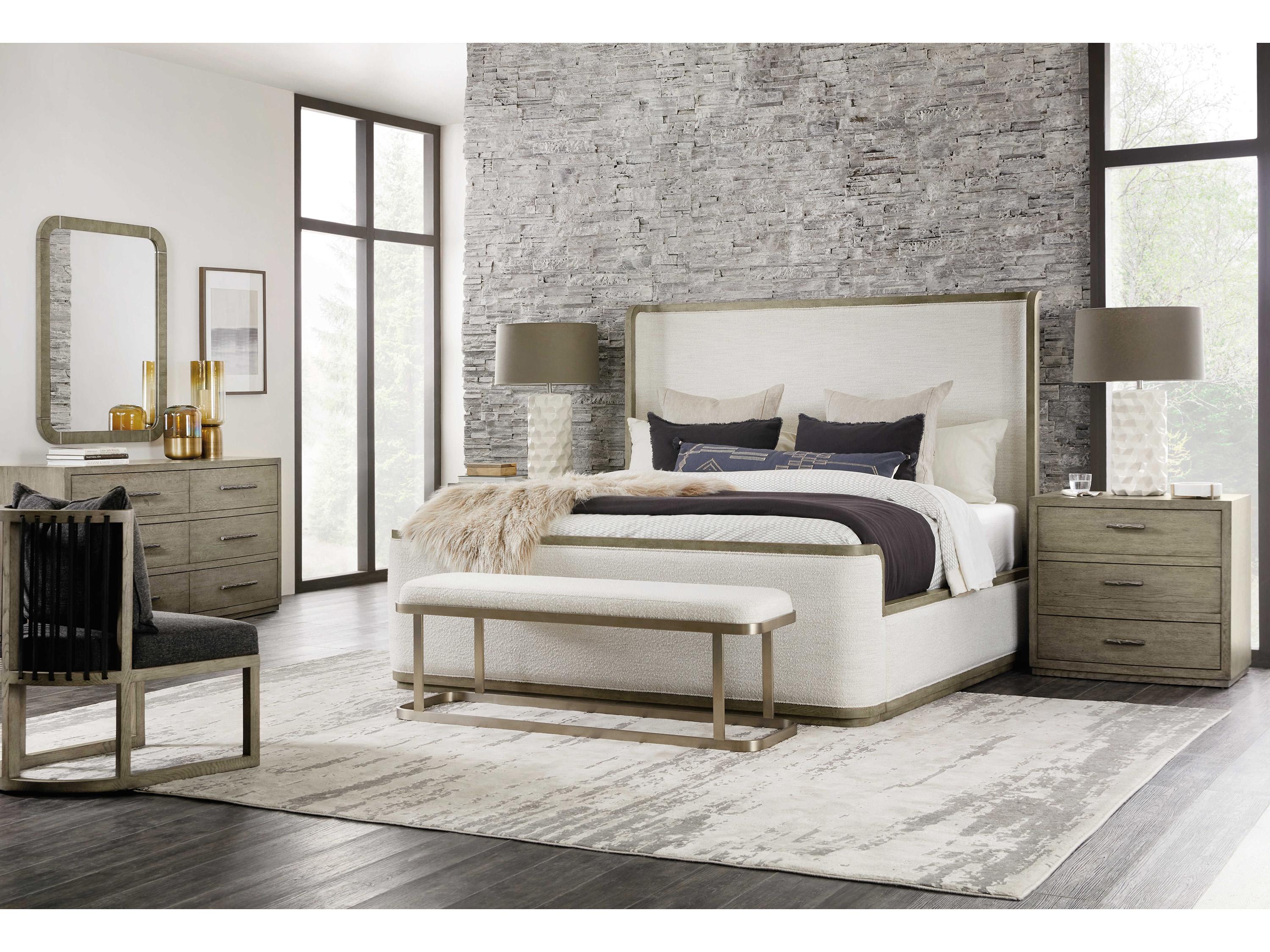 Hooker Furniture Linville Falls Boones Merino Pearl Wood White Solid Upholstered Queen Panel Bed
