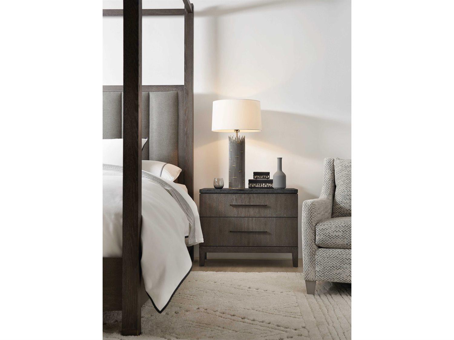 Hooker Furniture Miramar - Aventura San Marcos Stone Top 2-Drawers Brown Oak Wood Nightstand