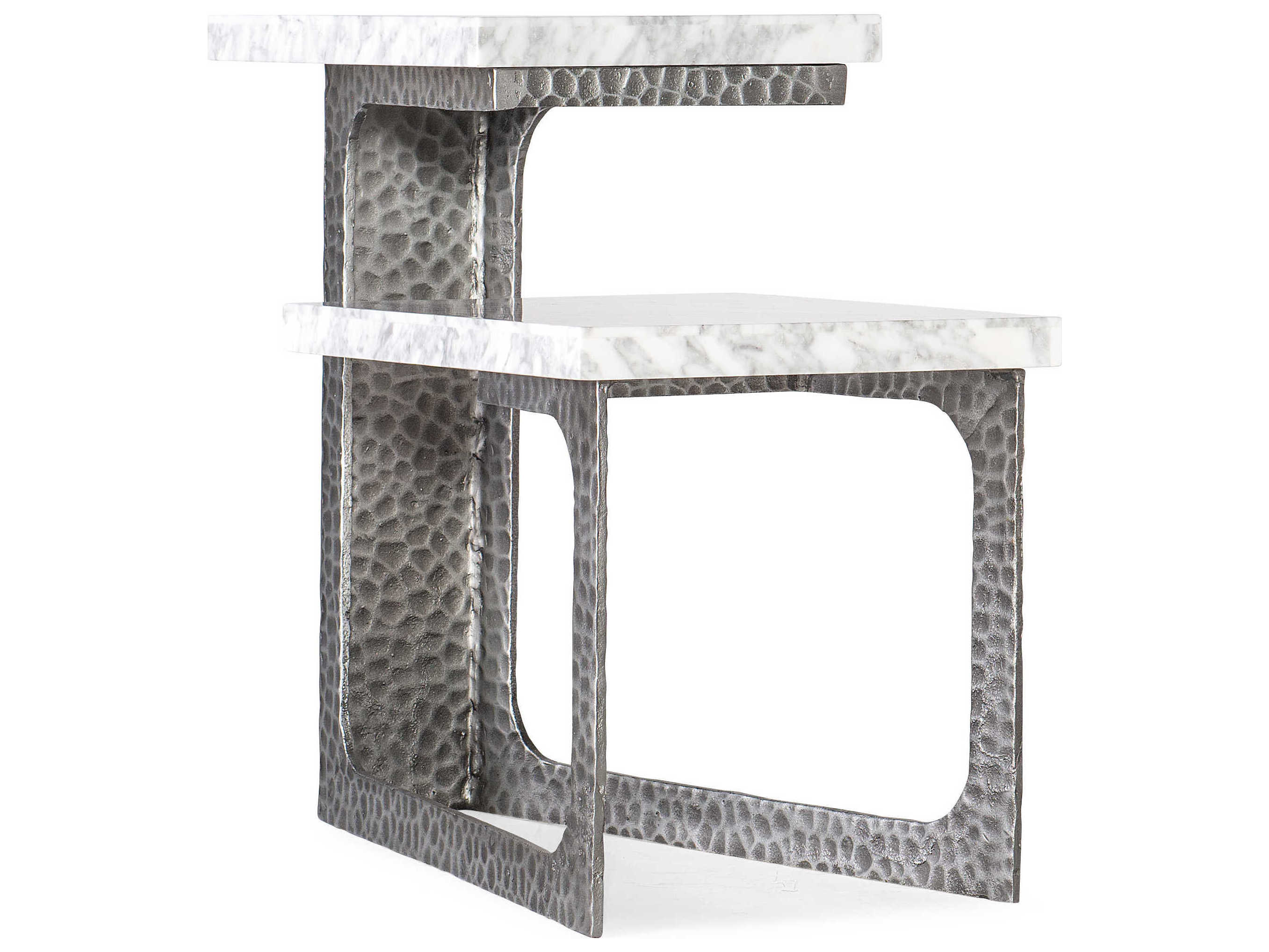 Hooker Furniture Melange Rectangular Carrara Marble Silver End Table
