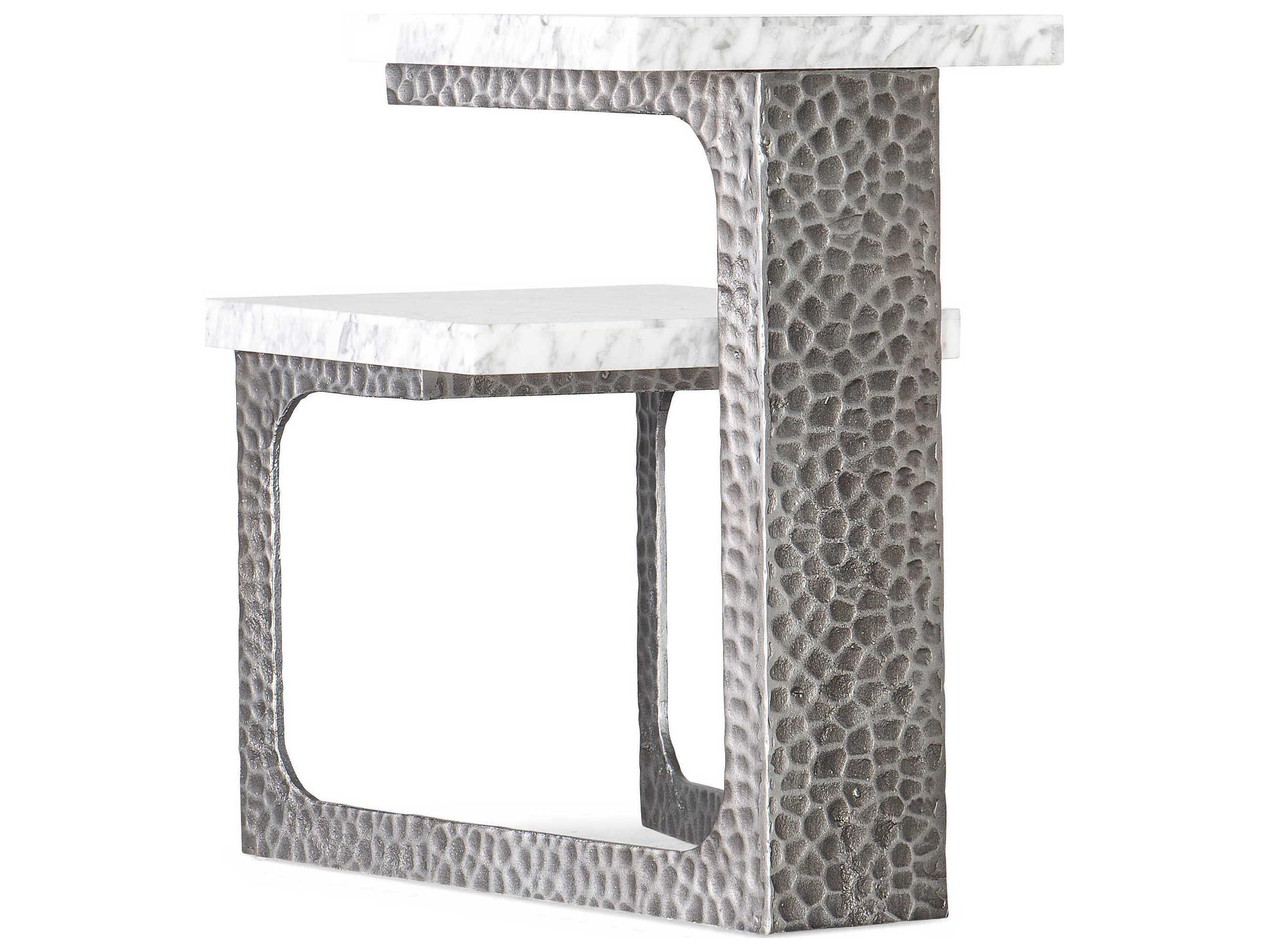 Hooker Furniture Melange Rectangular Carrara Marble Silver End Table