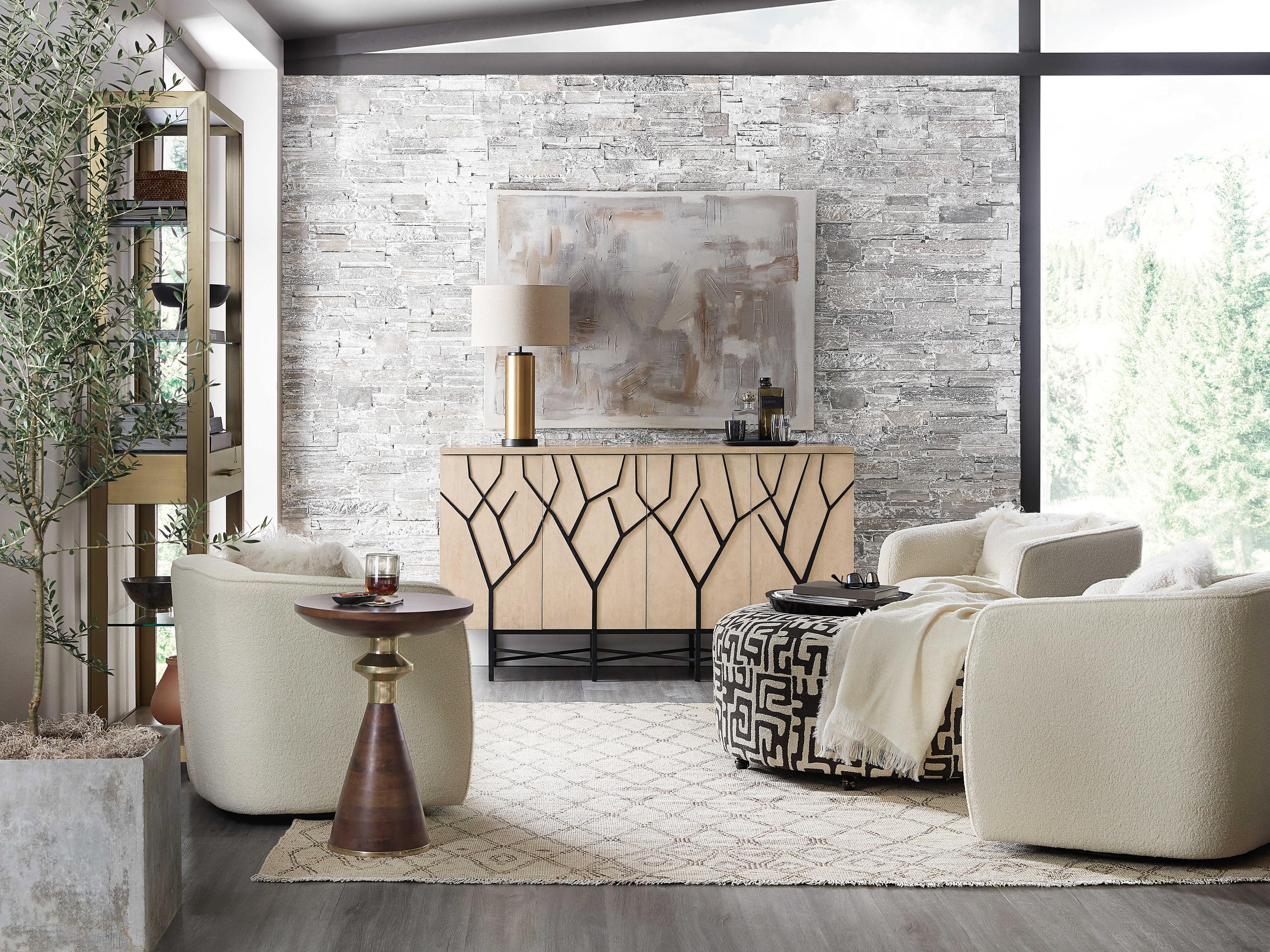 Hooker Furniture Melange Branched 75" Maple Wood Light Media Console