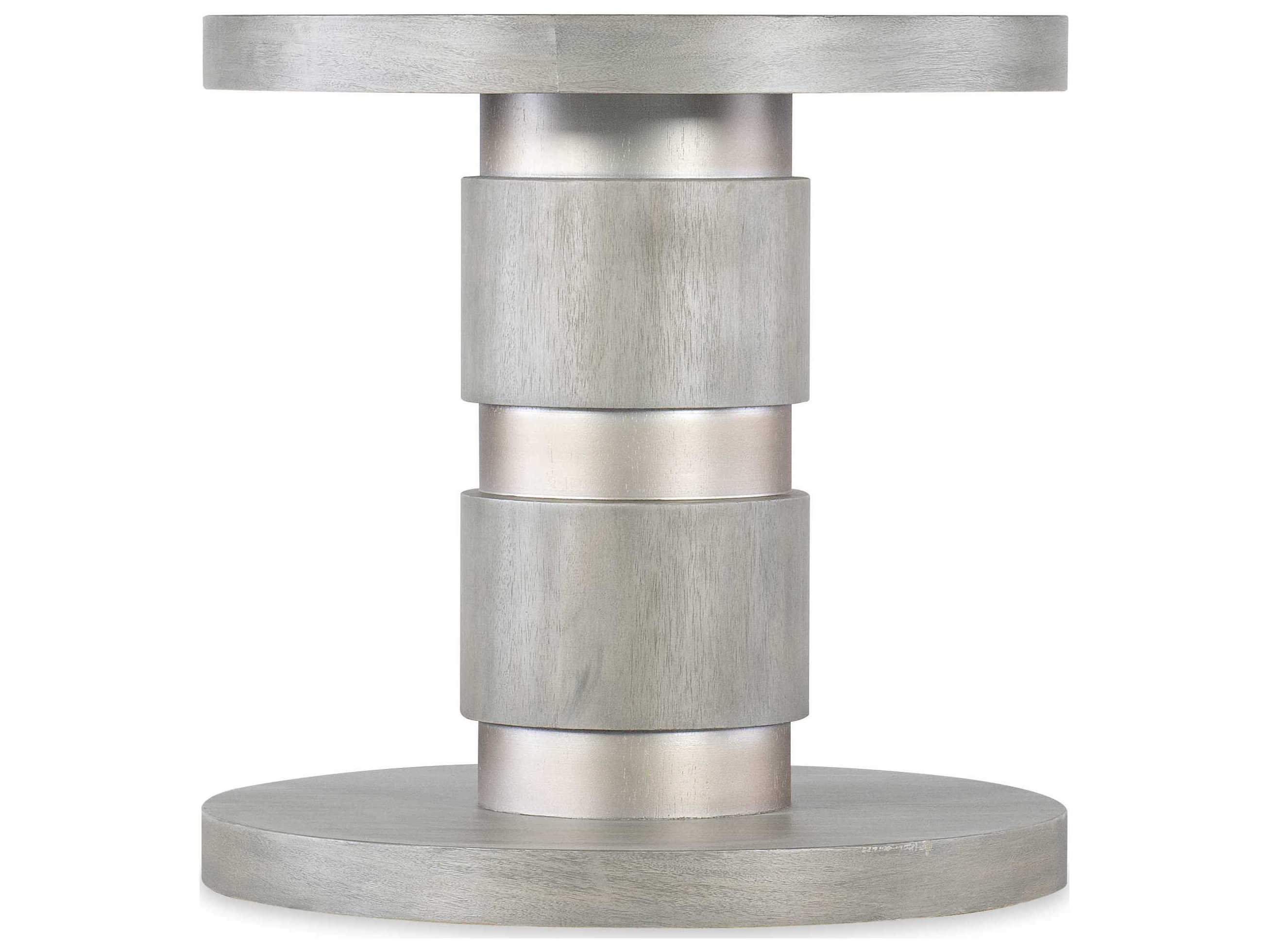 Hooker Furniture Melange Guilded Round Wood Gray With Silver Leaf End Table