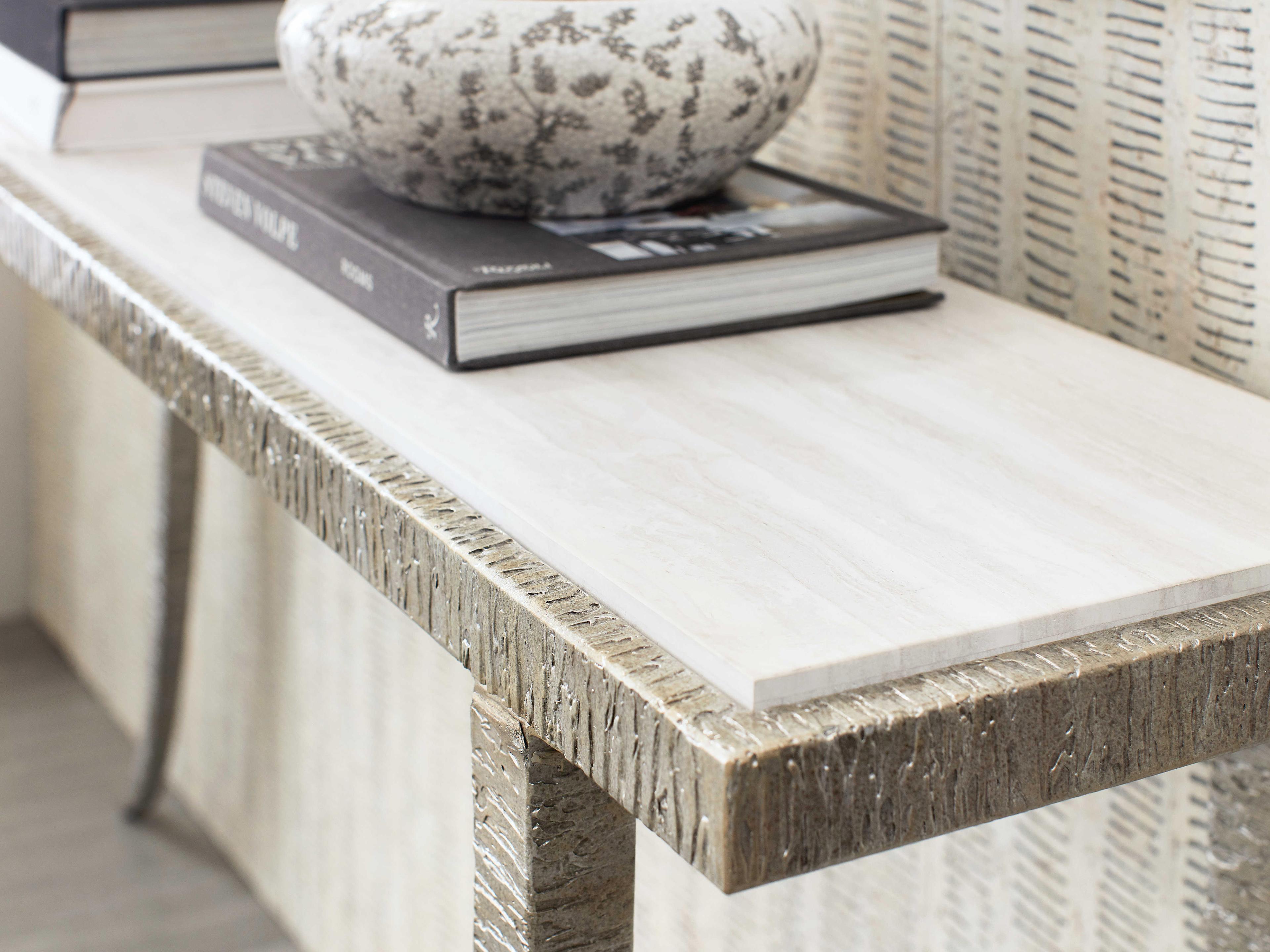 Hooker Furniture Melange Sabre Rectangular Marble Silver Console Table