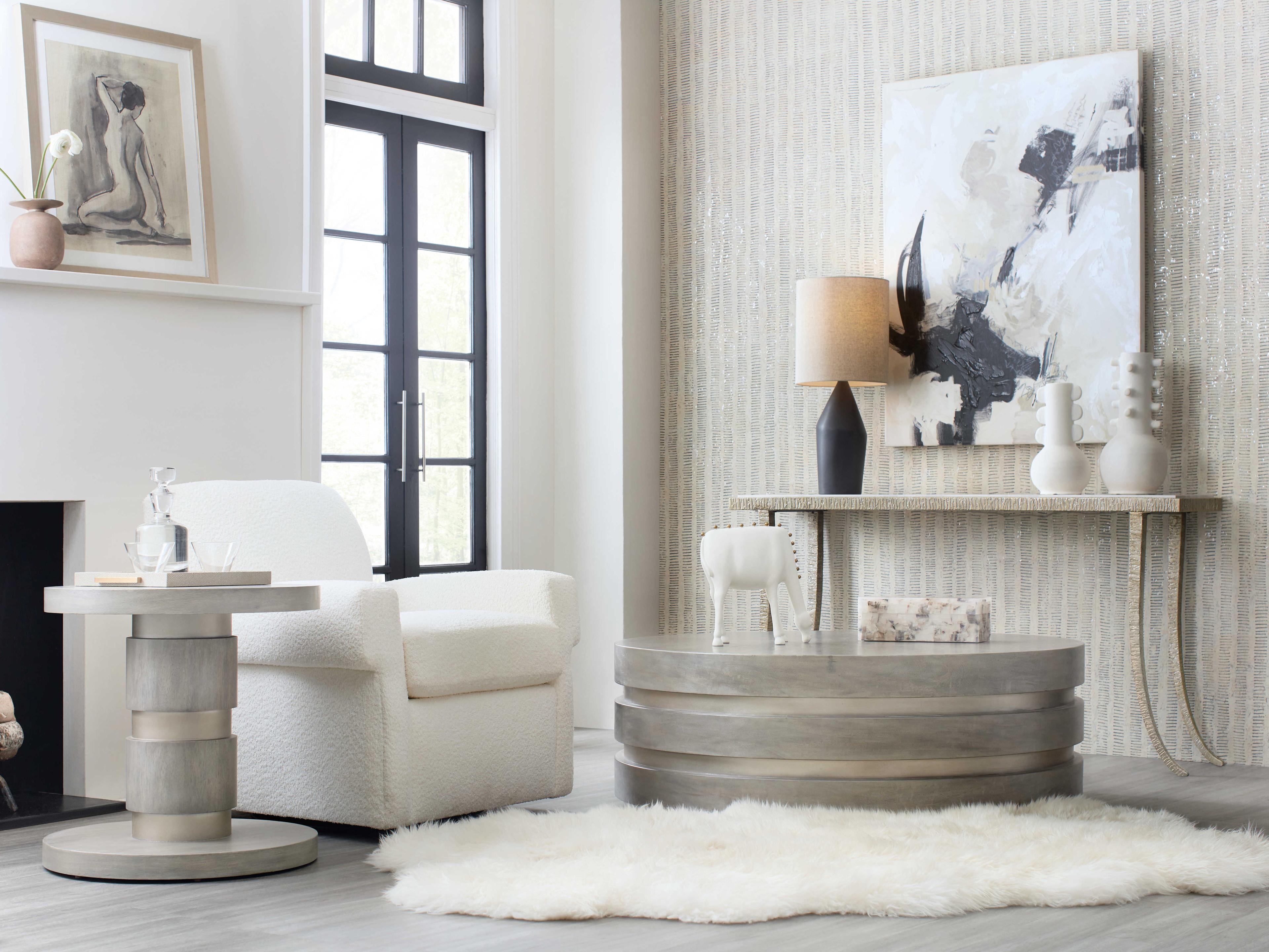 Hooker Furniture Melange Sabre Rectangular Marble Silver Console Table