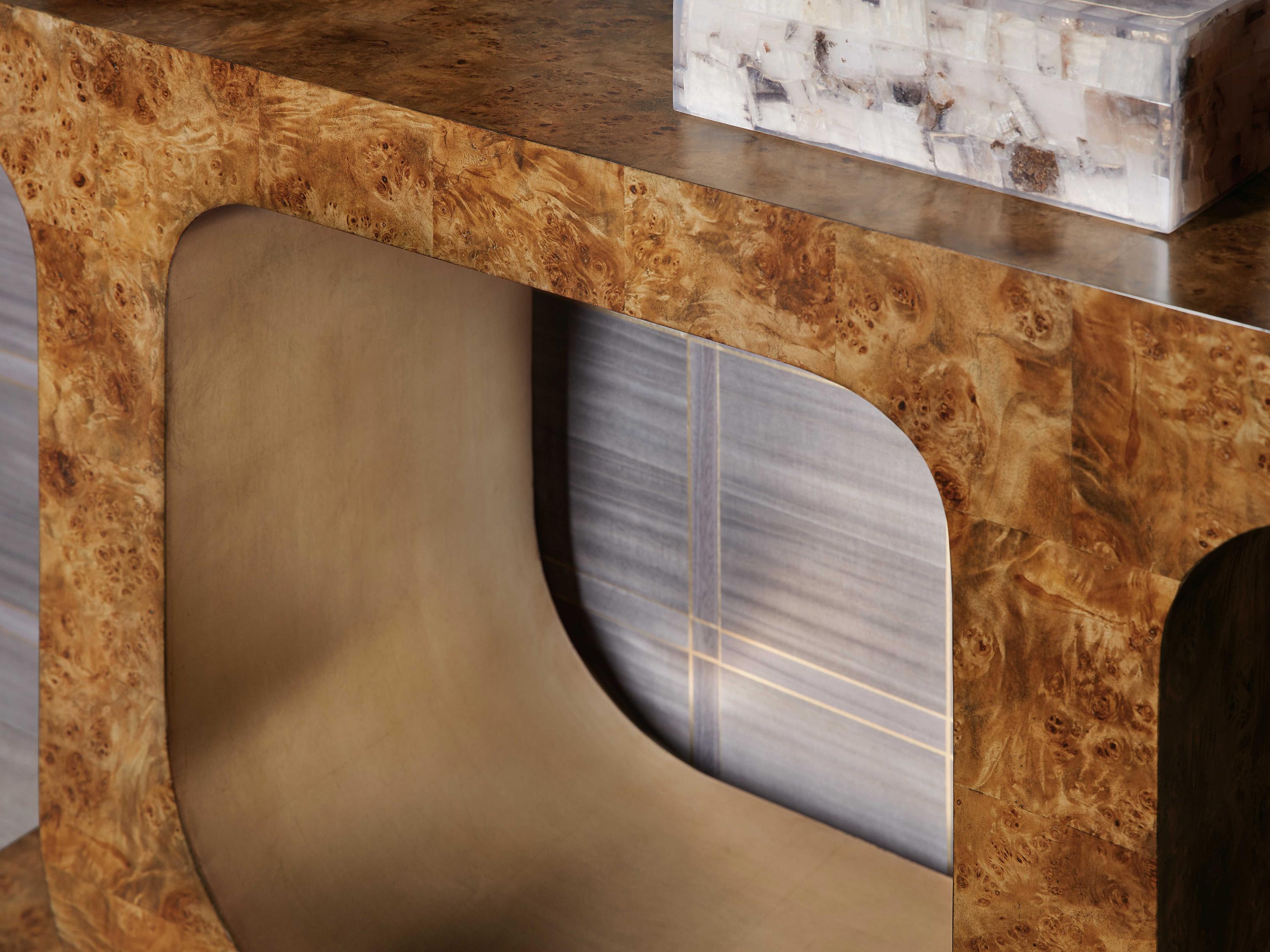 Hooker Furniture Melange Burlesque Rectangular Wood Mappa Burl Console Table