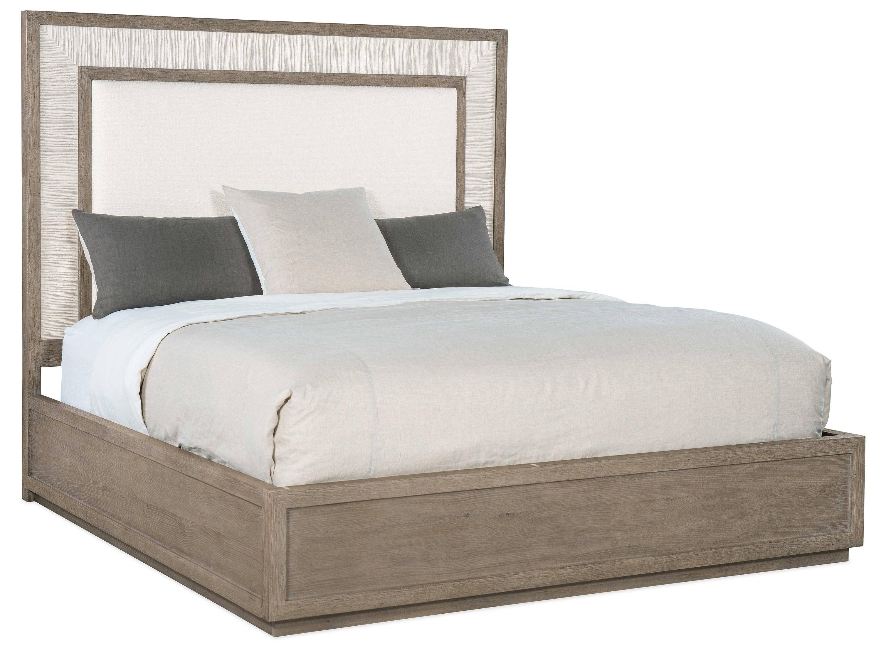 Hooker Furniture Serenity Rookery Arctic Gray Oak Wood Upholstered California King Panel Bed