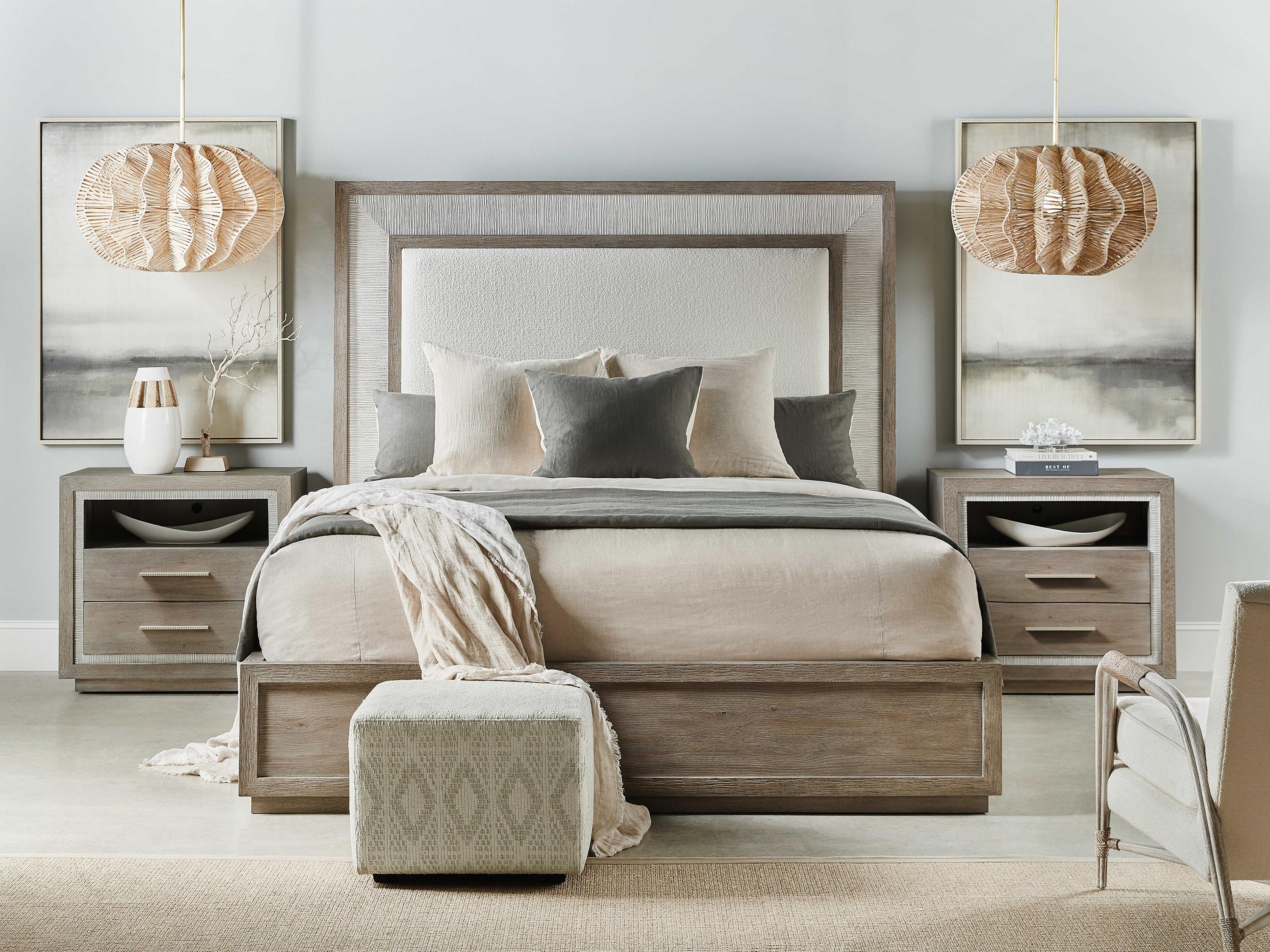 Hooker Furniture Serenity Rookery Arctic Gray Oak Wood Upholstered California King Panel Bed