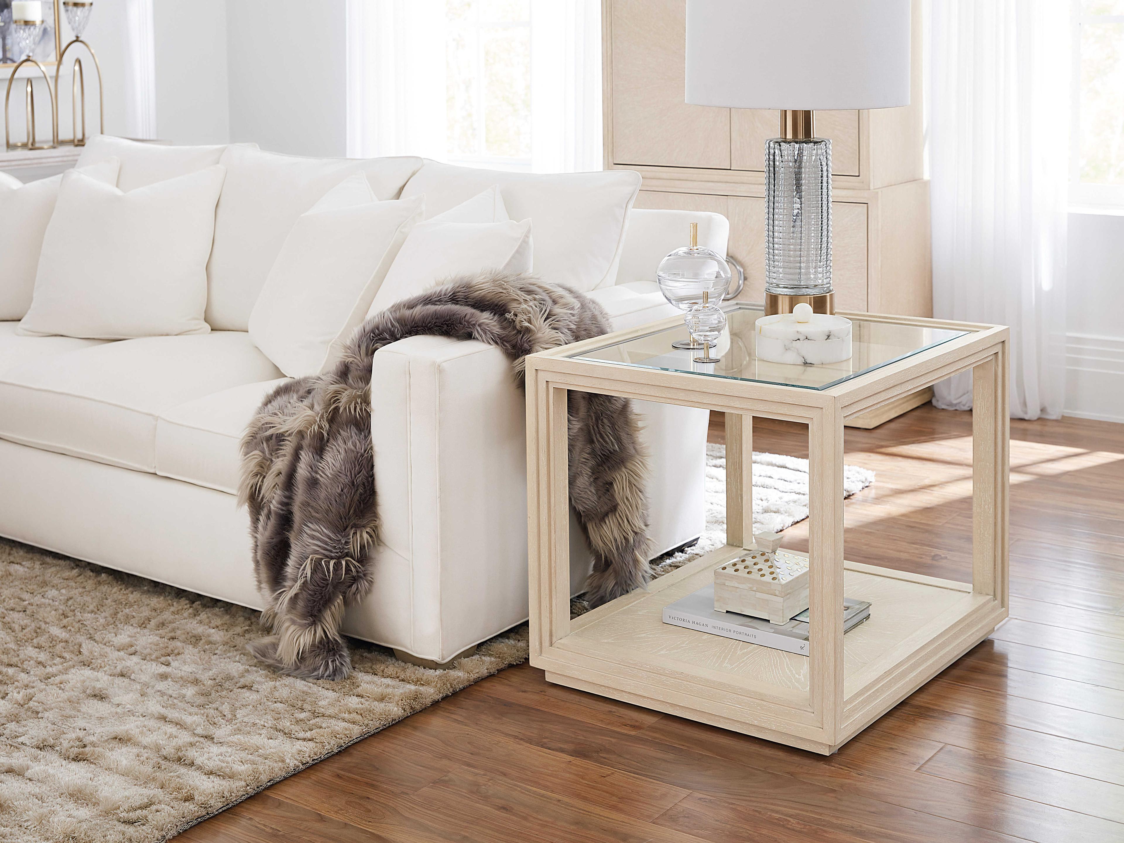 Hooker Furniture Nouveau Chic Rectangular Glass Sandstone End Table