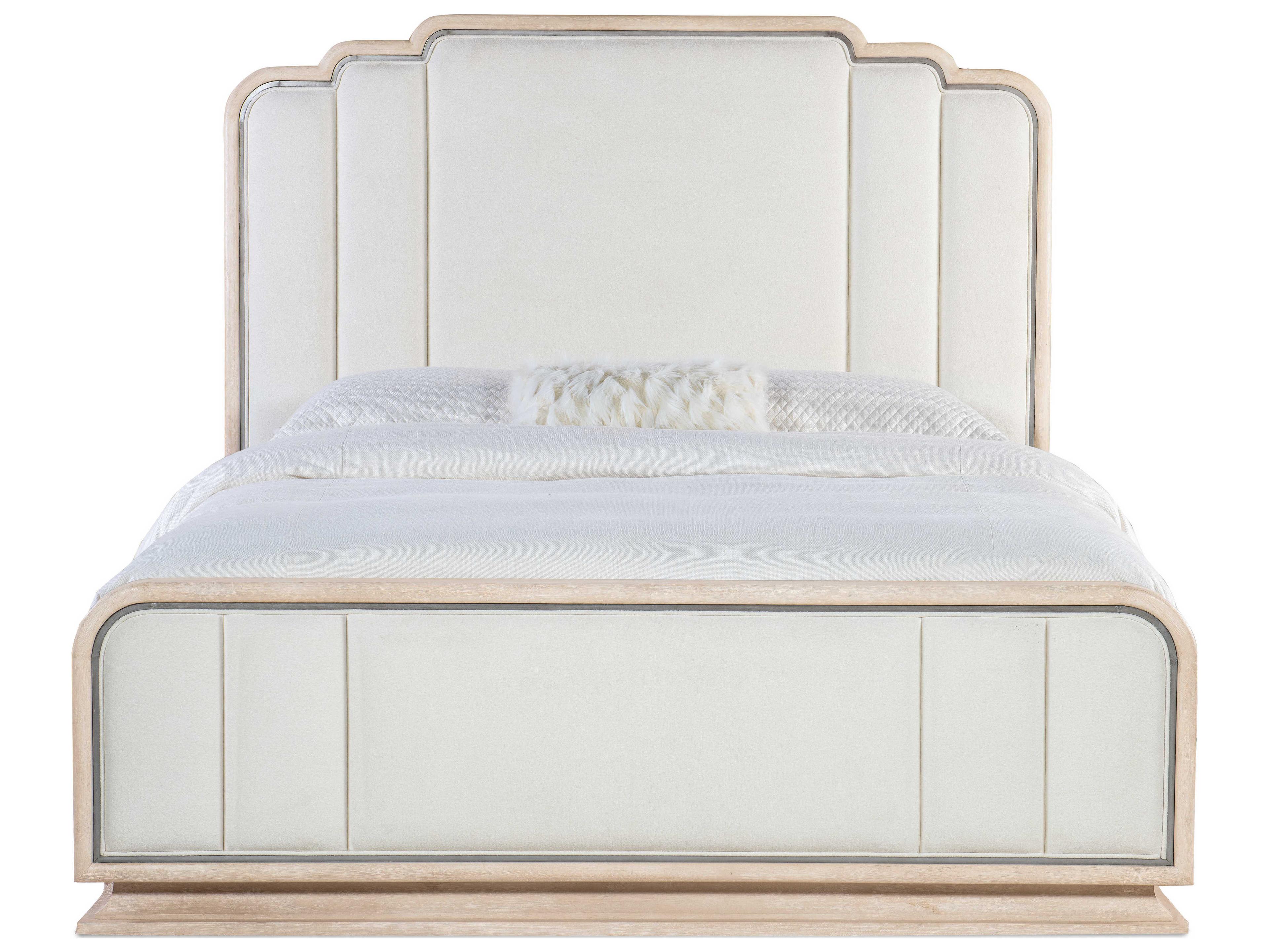 Hooker Furniture Nouveau Chic Polished Pearl Sandstone Beige Oak Wood Upholstered King Panel Bed