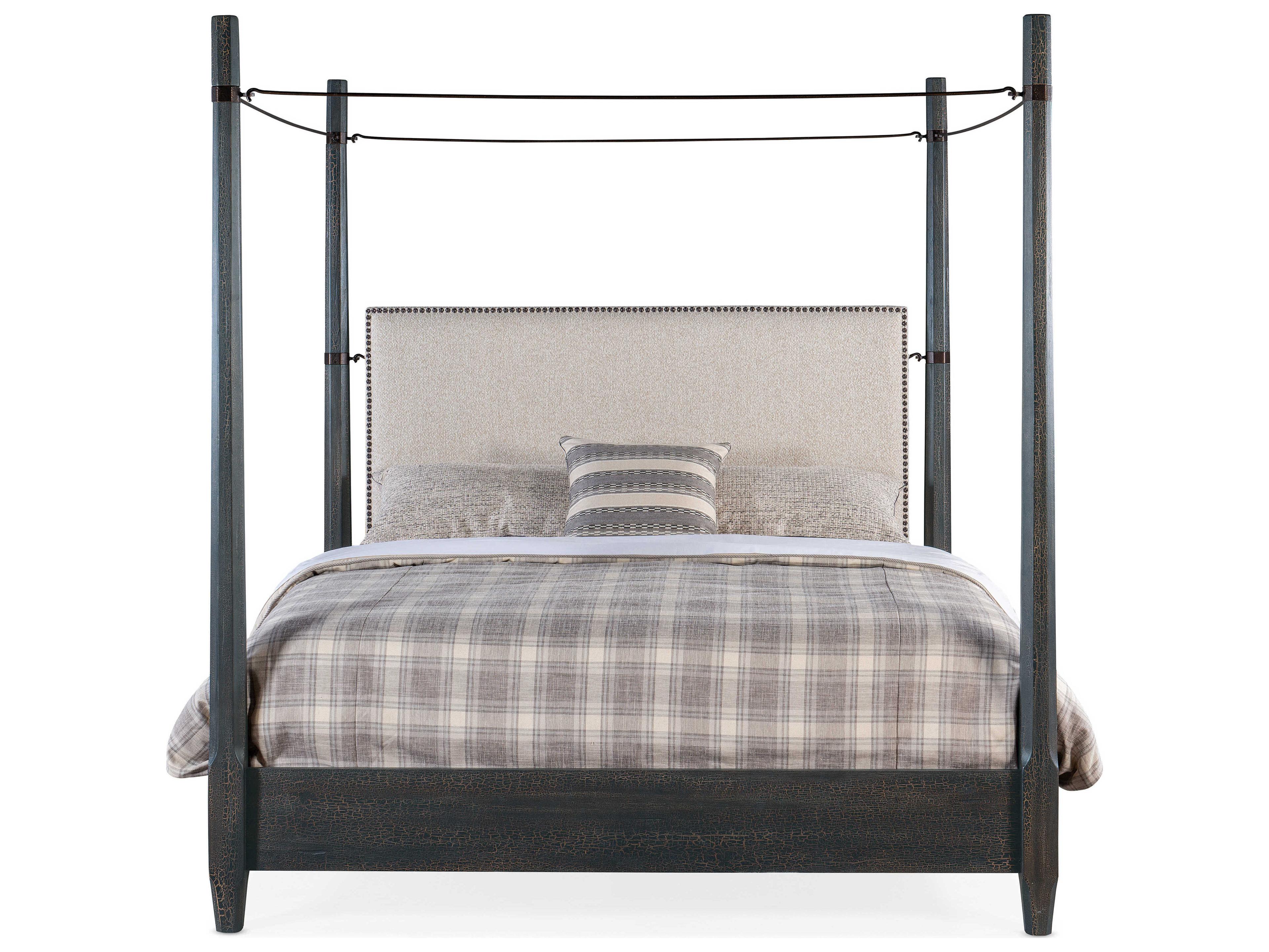 Hooker Furniture Big Sky Saxony Porcelain Black Upholstered California King Poster Bed