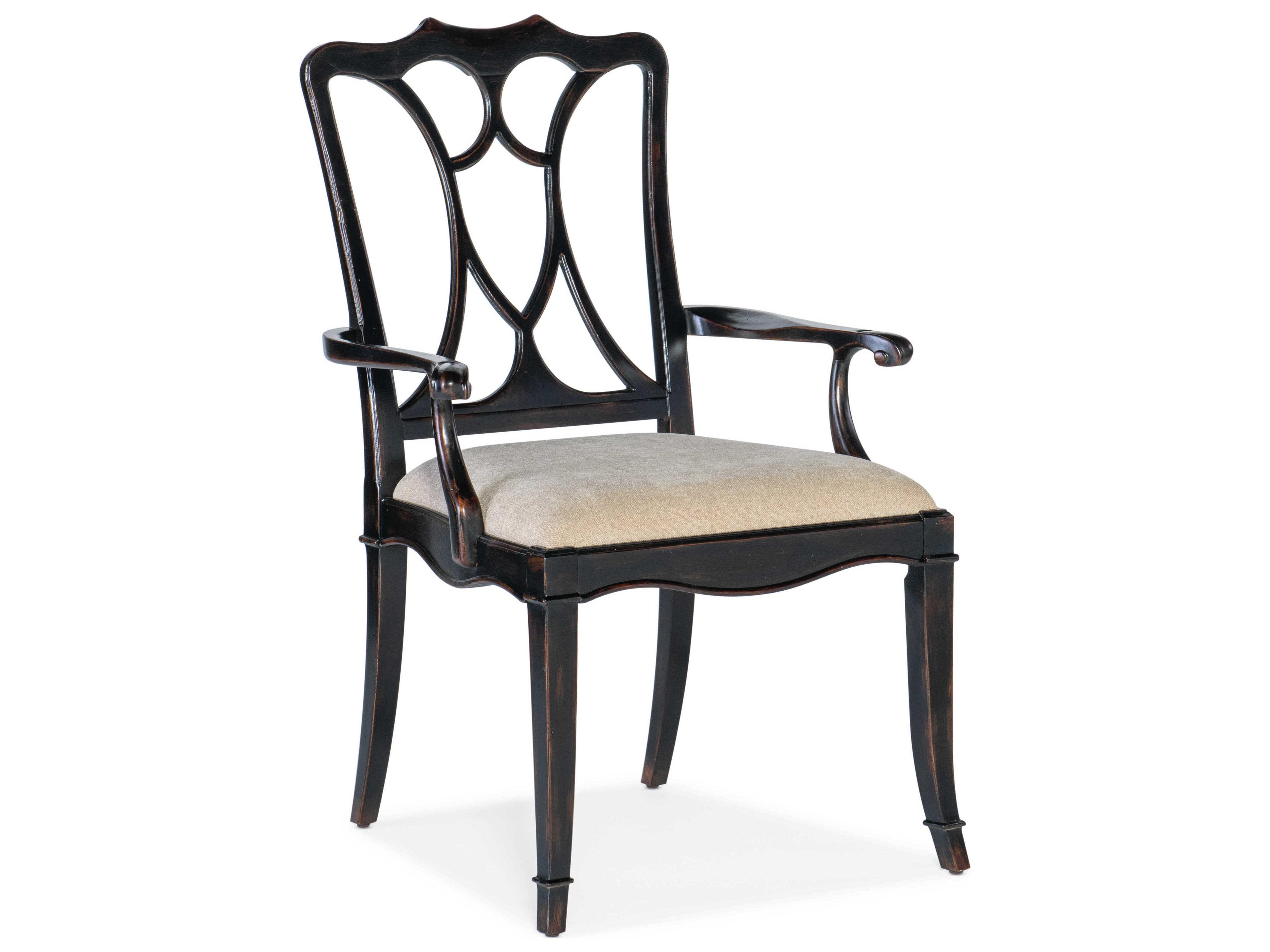 Hooker Furniture Charleston Cherry Wood Black Upholstered Arm Dining Chair
