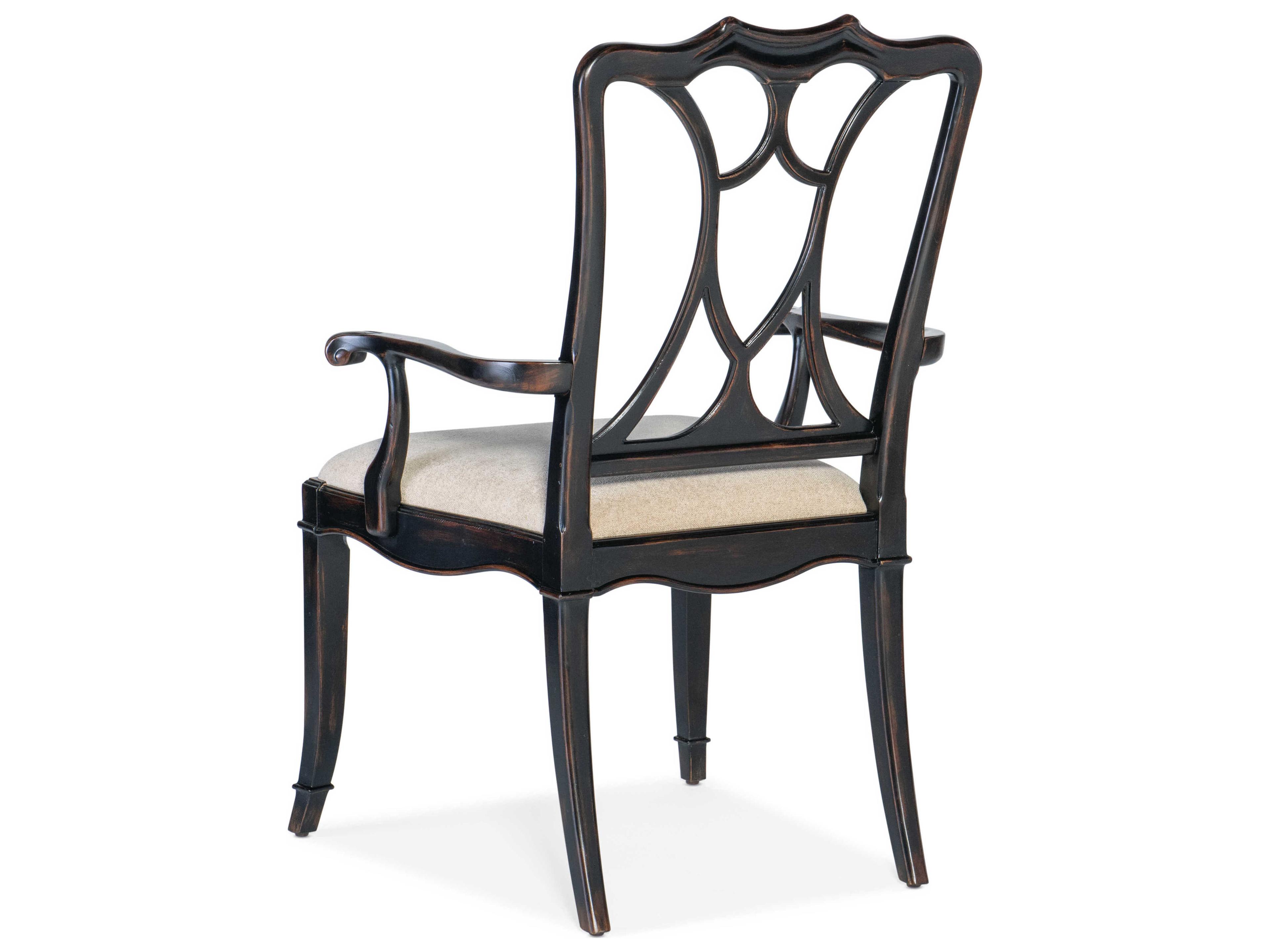 Hooker Furniture Charleston Cherry Wood Black Upholstered Arm Dining Chair