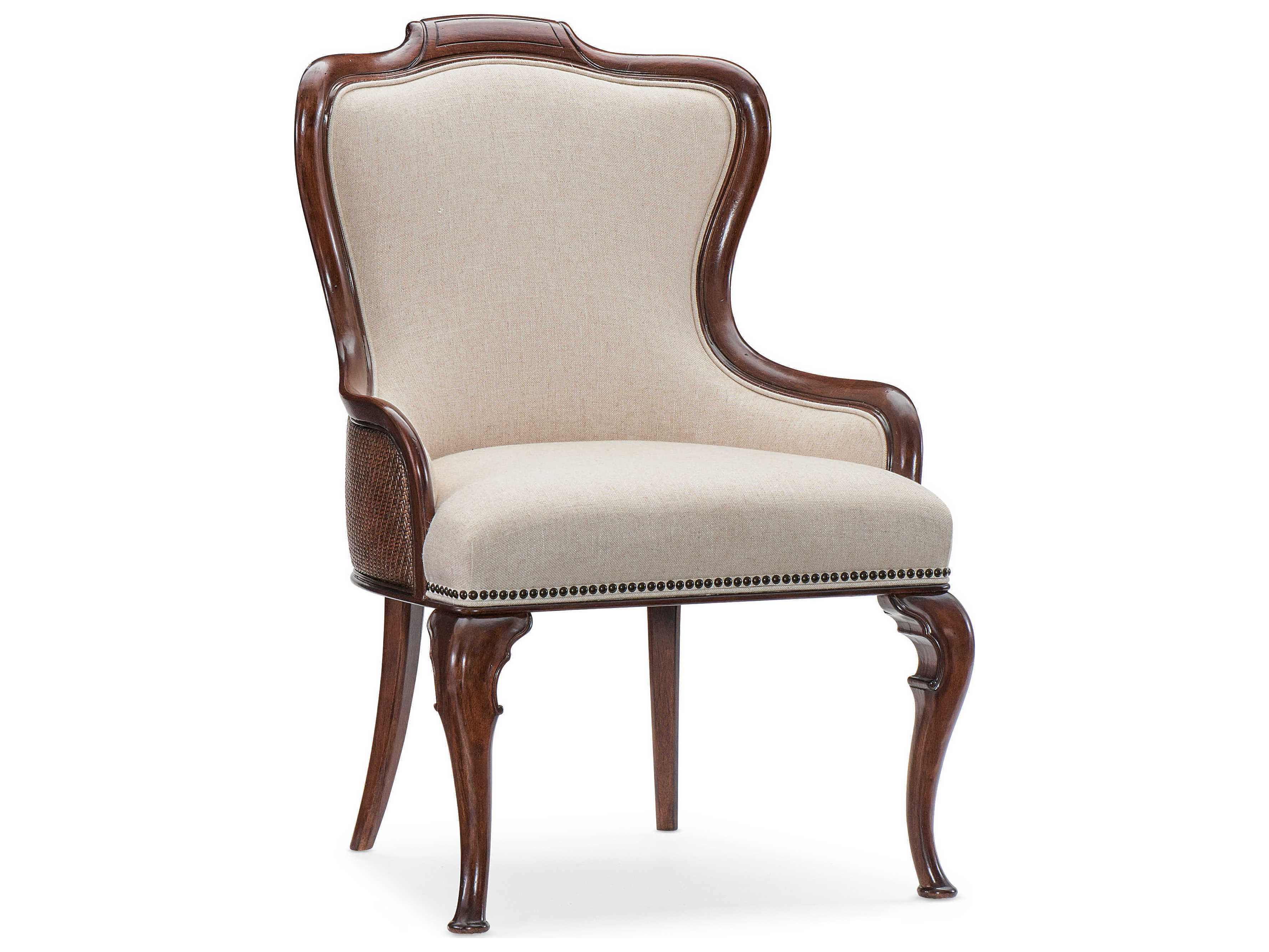 Hooker Furniture Charleston Cherry Wood Beige Upholstered Arm Dining Chair