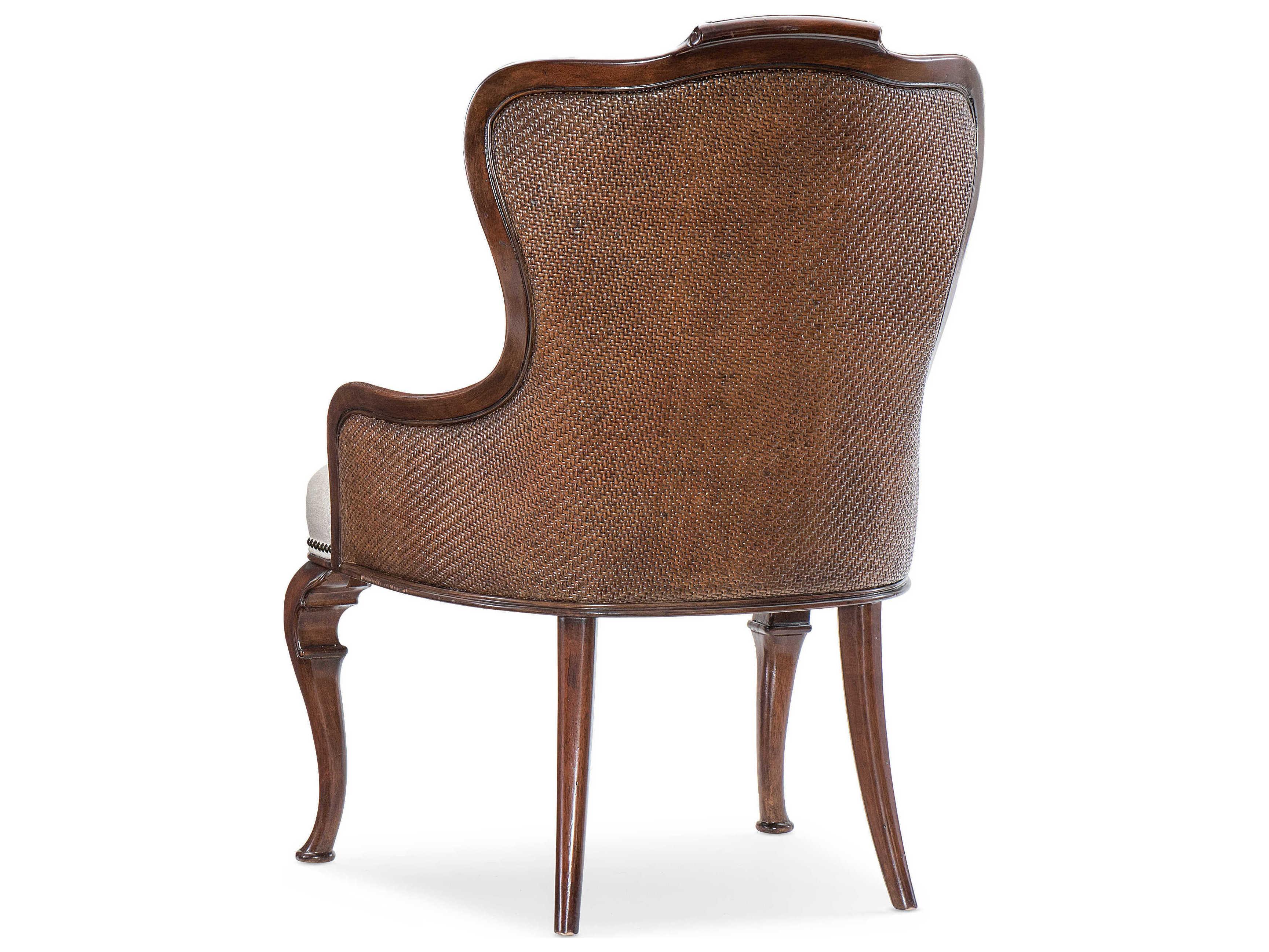 Hooker Furniture Charleston Cherry Wood Beige Upholstered Arm Dining Chair