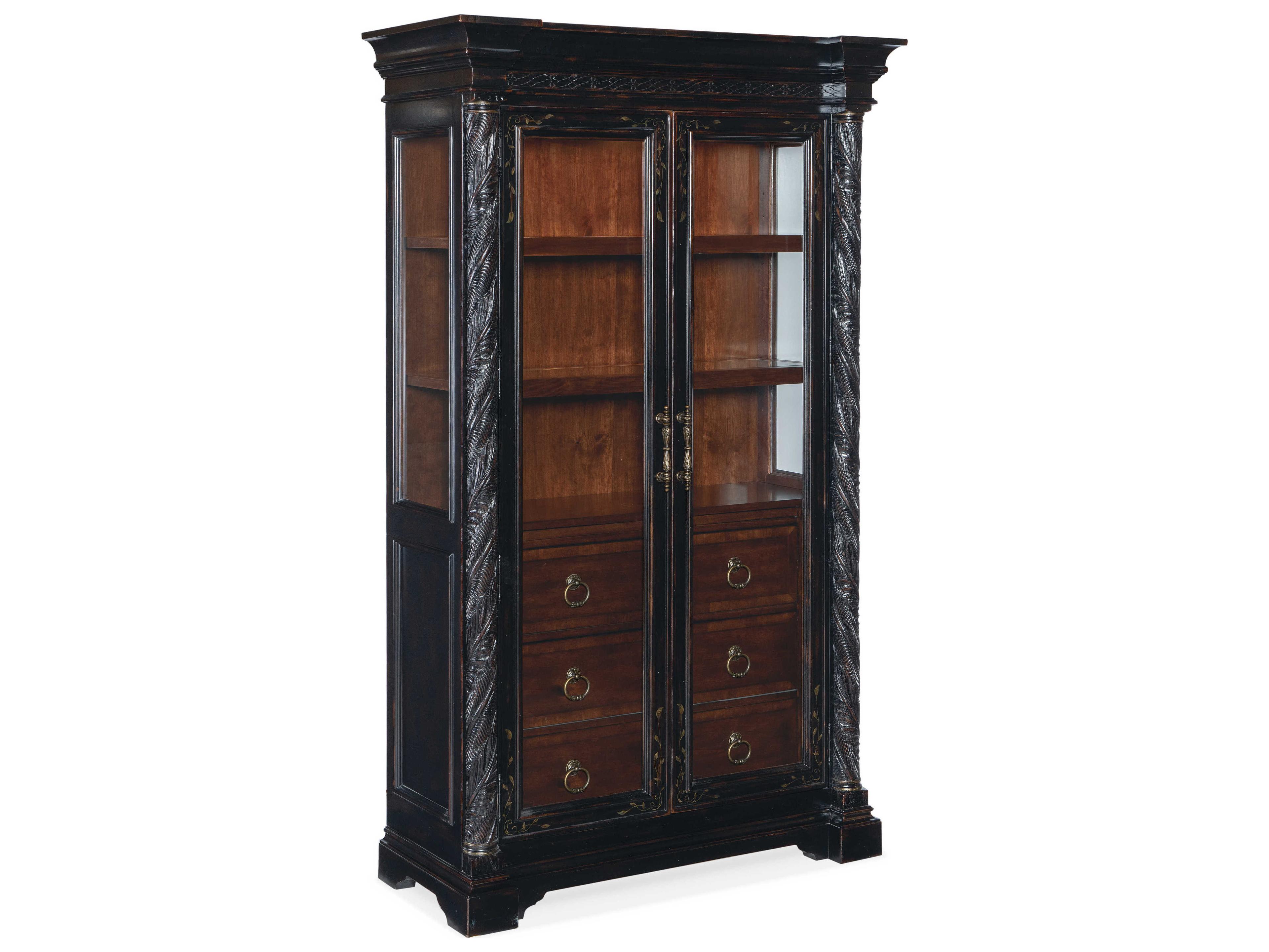 Hooker Furniture Charleston Cherry Wood Black Maraschino Display Cabinet