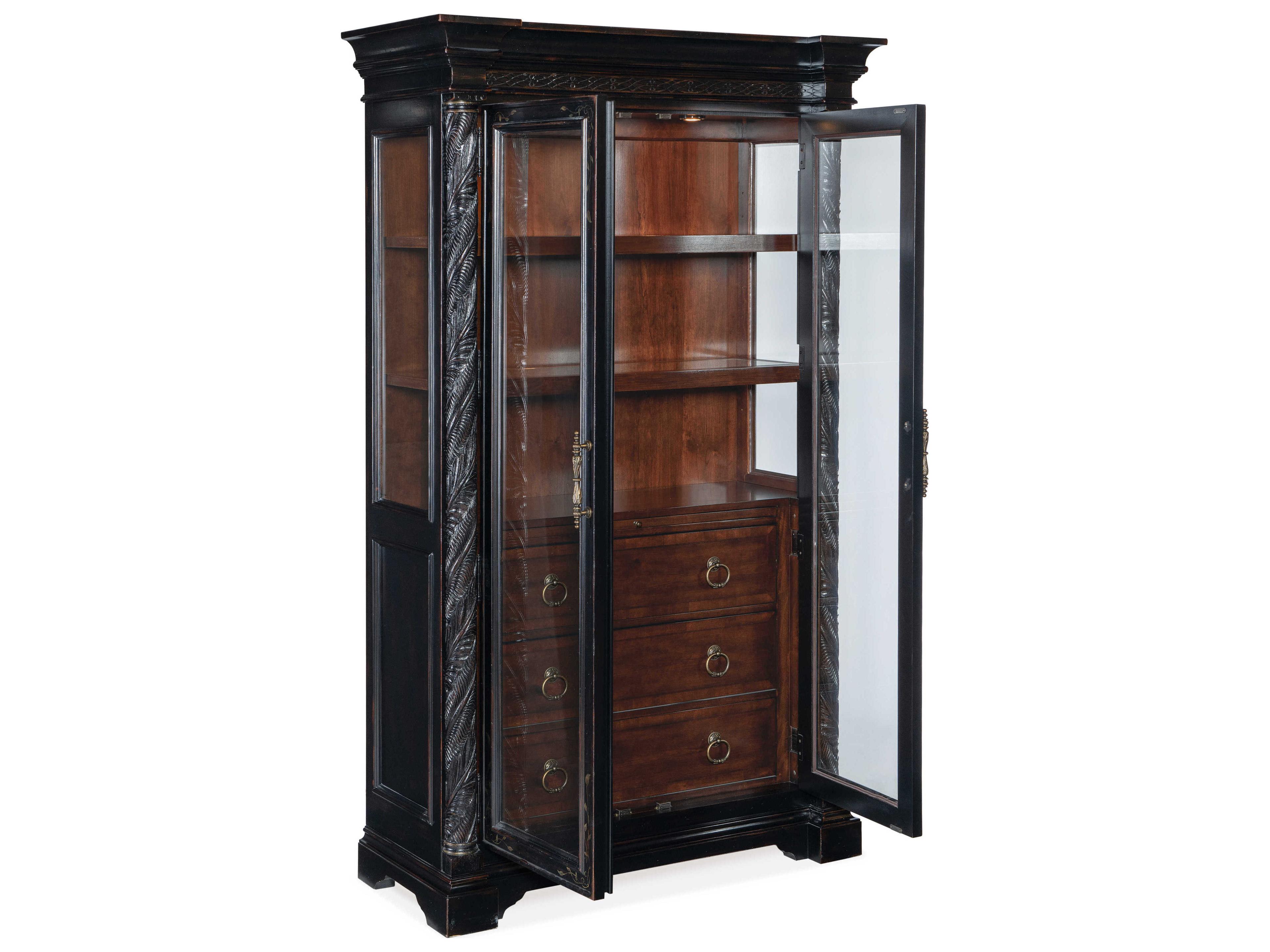 Hooker Furniture Charleston Cherry Wood Black Maraschino Display Cabinet