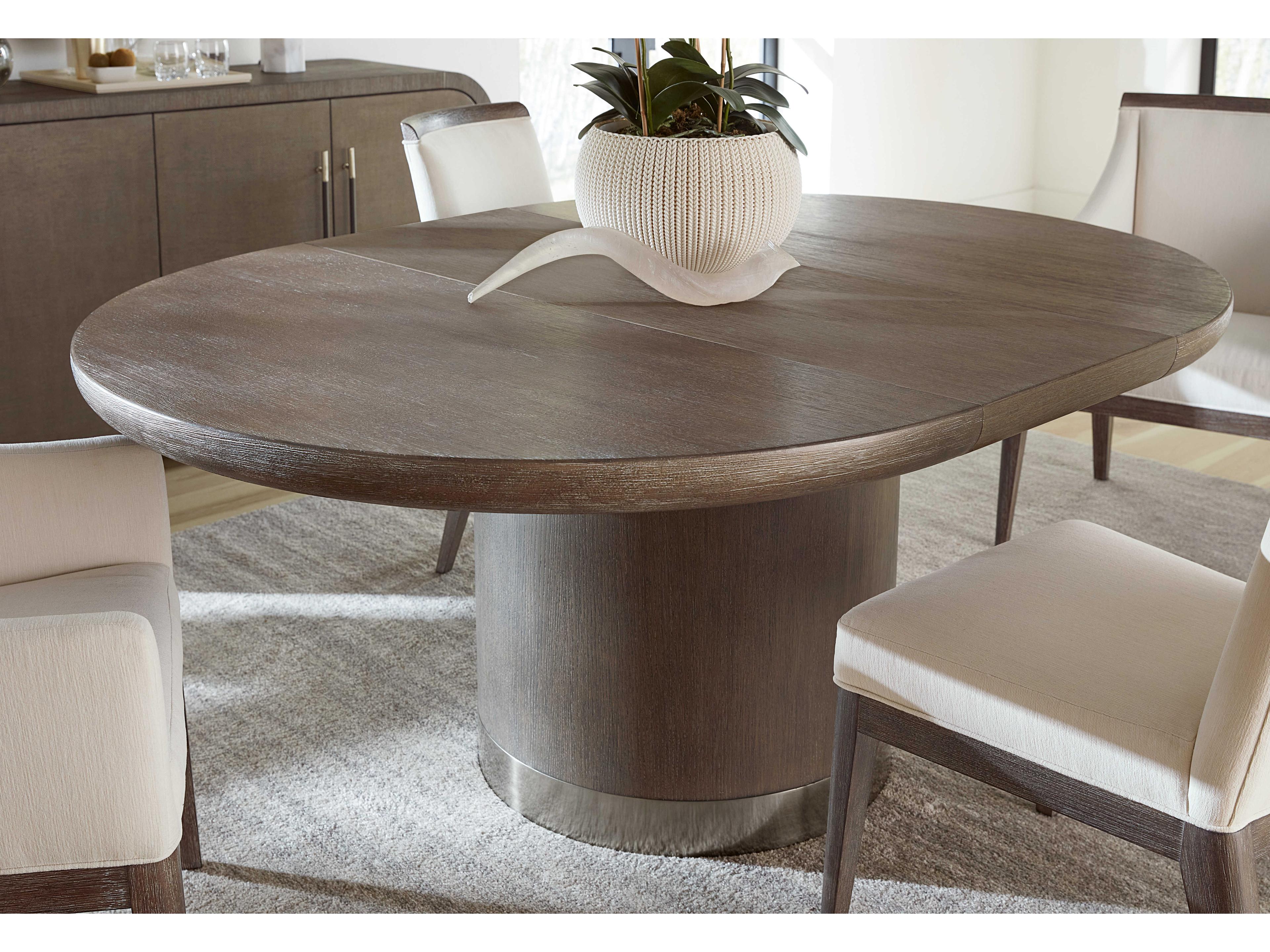 Hooker Furniture Modern Mood Extendable Round Wood Mink Dining Table