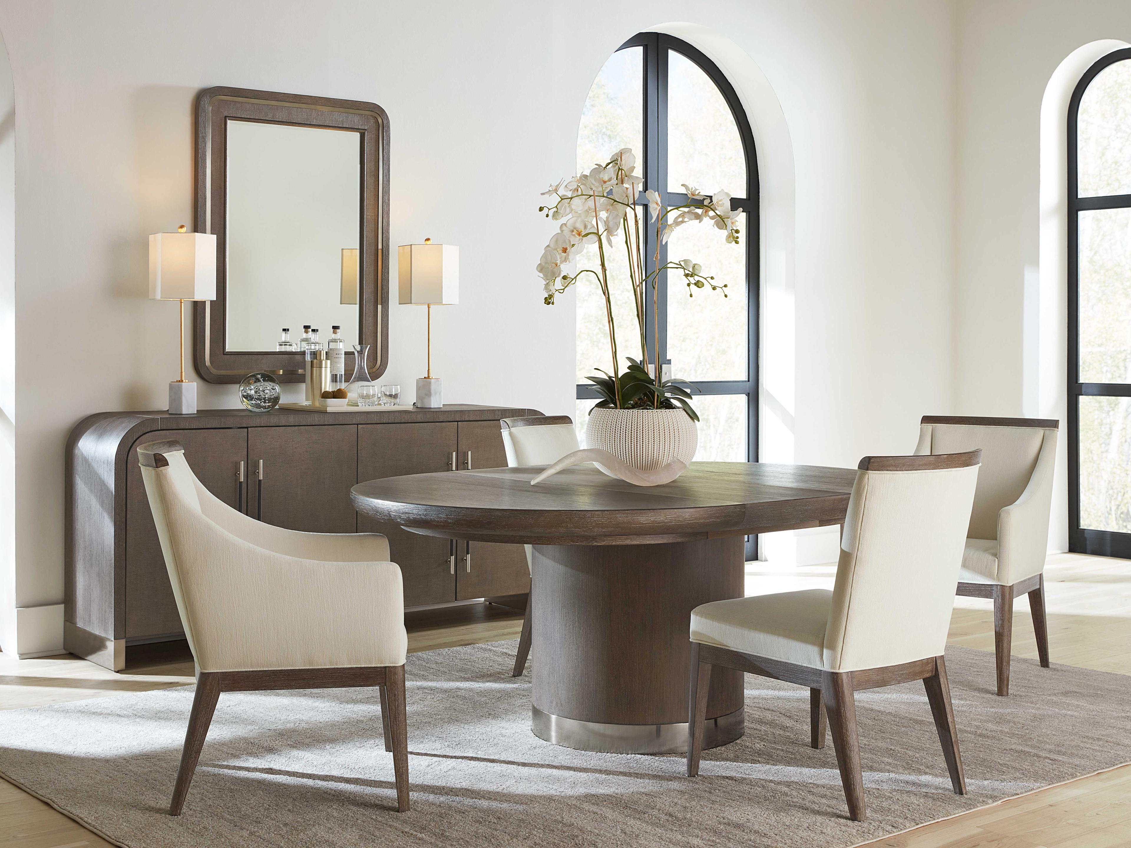 Hooker Furniture Modern Mood Extendable Round Wood Mink Dining Table