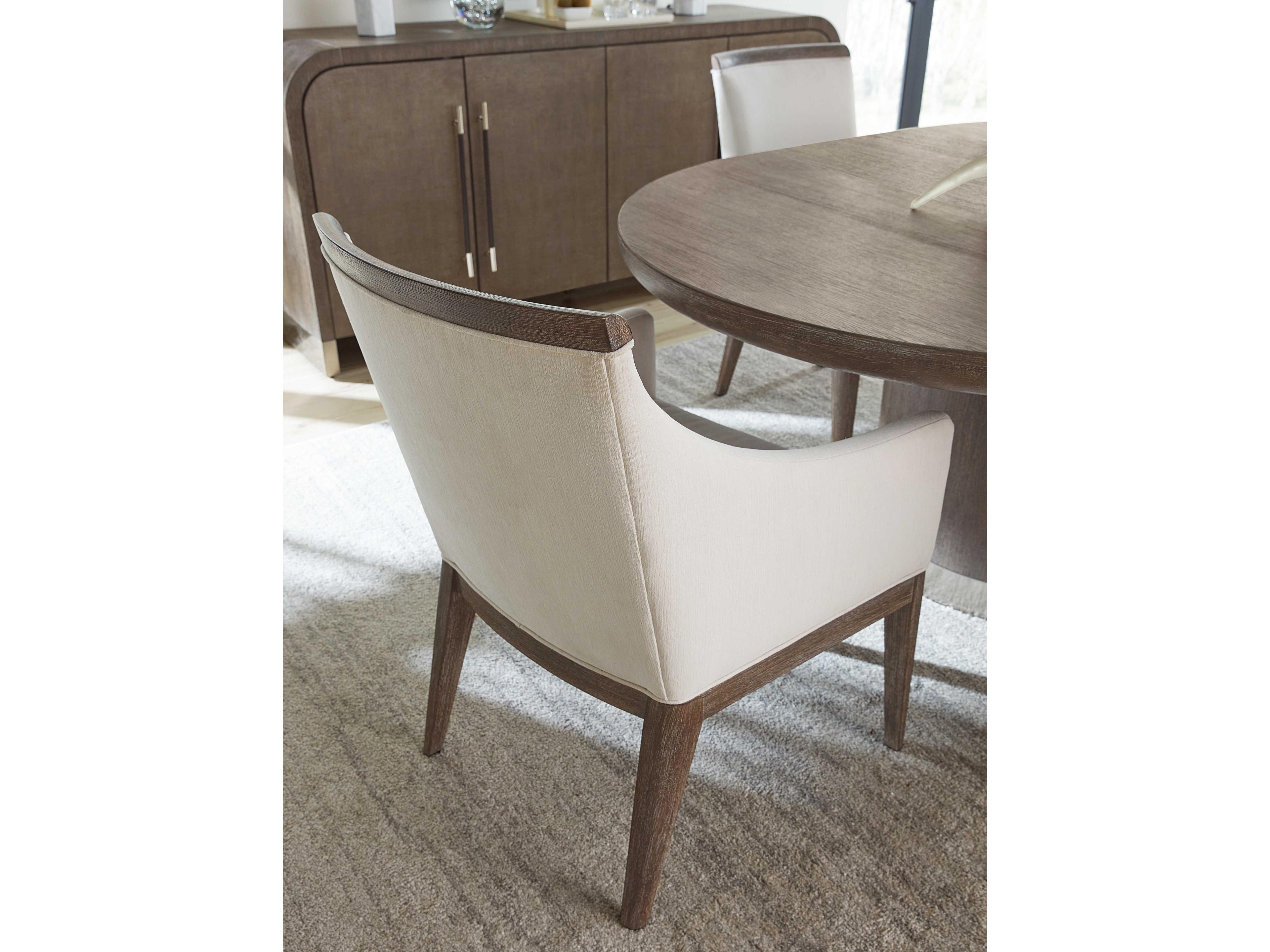 Hooker Furniture Modern Mood Fabric Oak Wood Brown Upholstered Arm Dining Chair