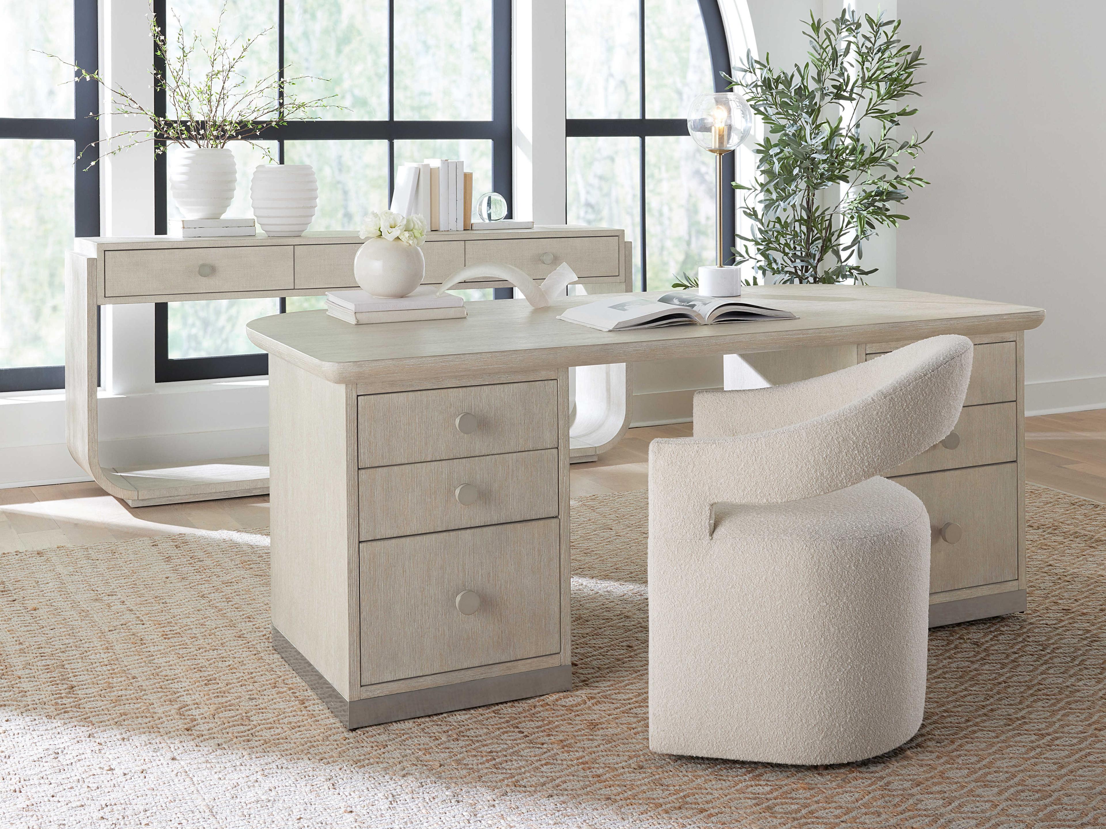 Hooker Furniture Modern Mood Fabric Solid Wood White Upholstered Arm Dining Chair