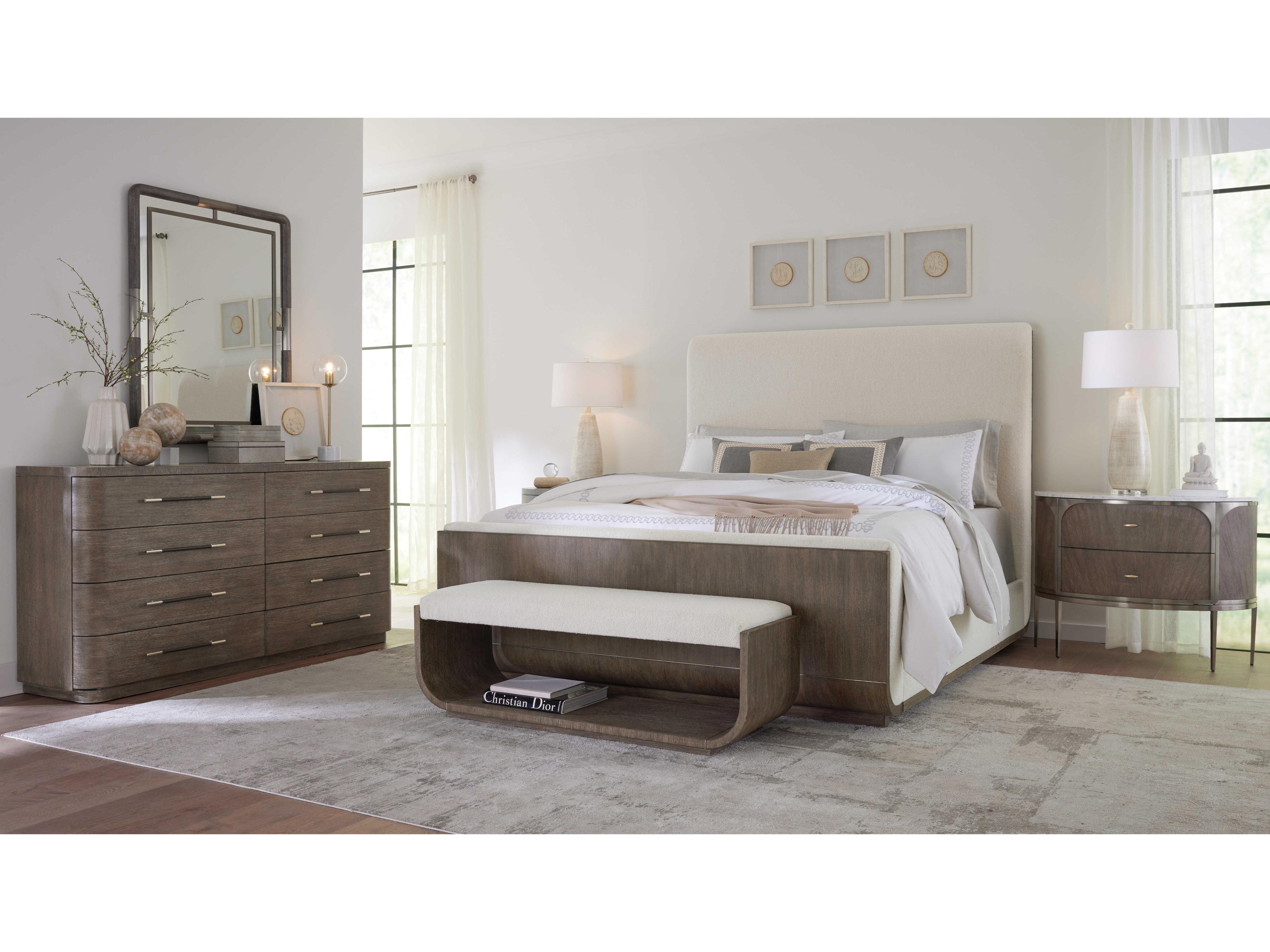 Hooker Furniture Modern Mood Inverness Natural Mink Brown Upholstered Accent Bench