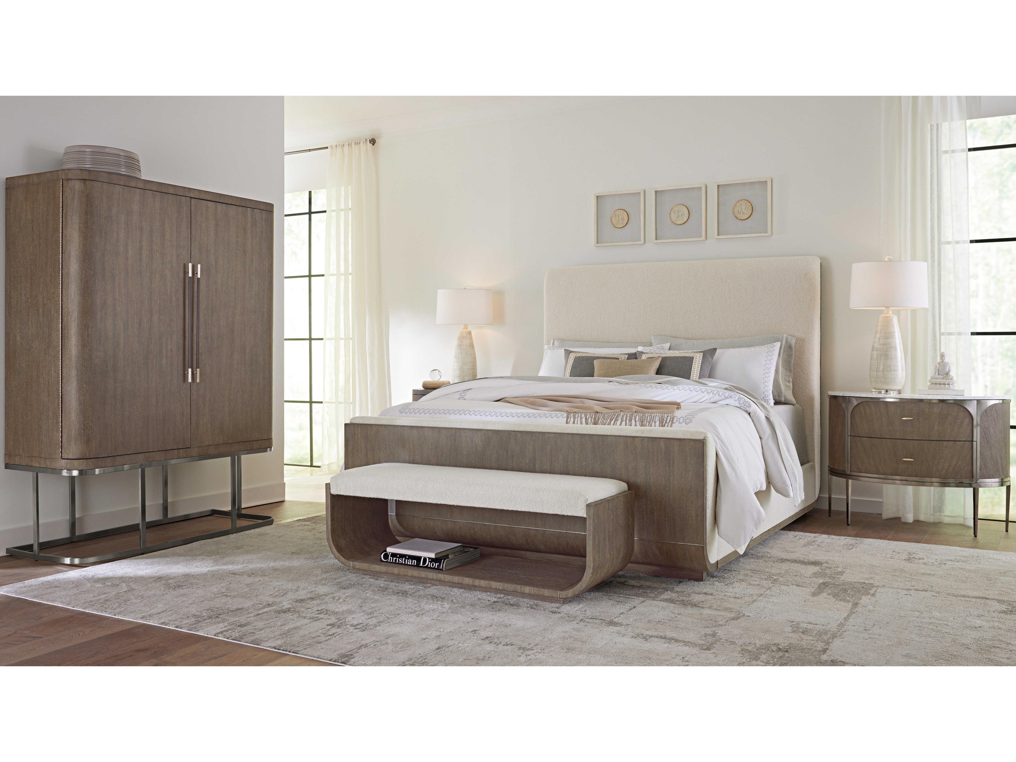 Hooker Furniture Modern Mood Inverness Natural Mink Brown Solid Wood Upholstered King Panel Bed