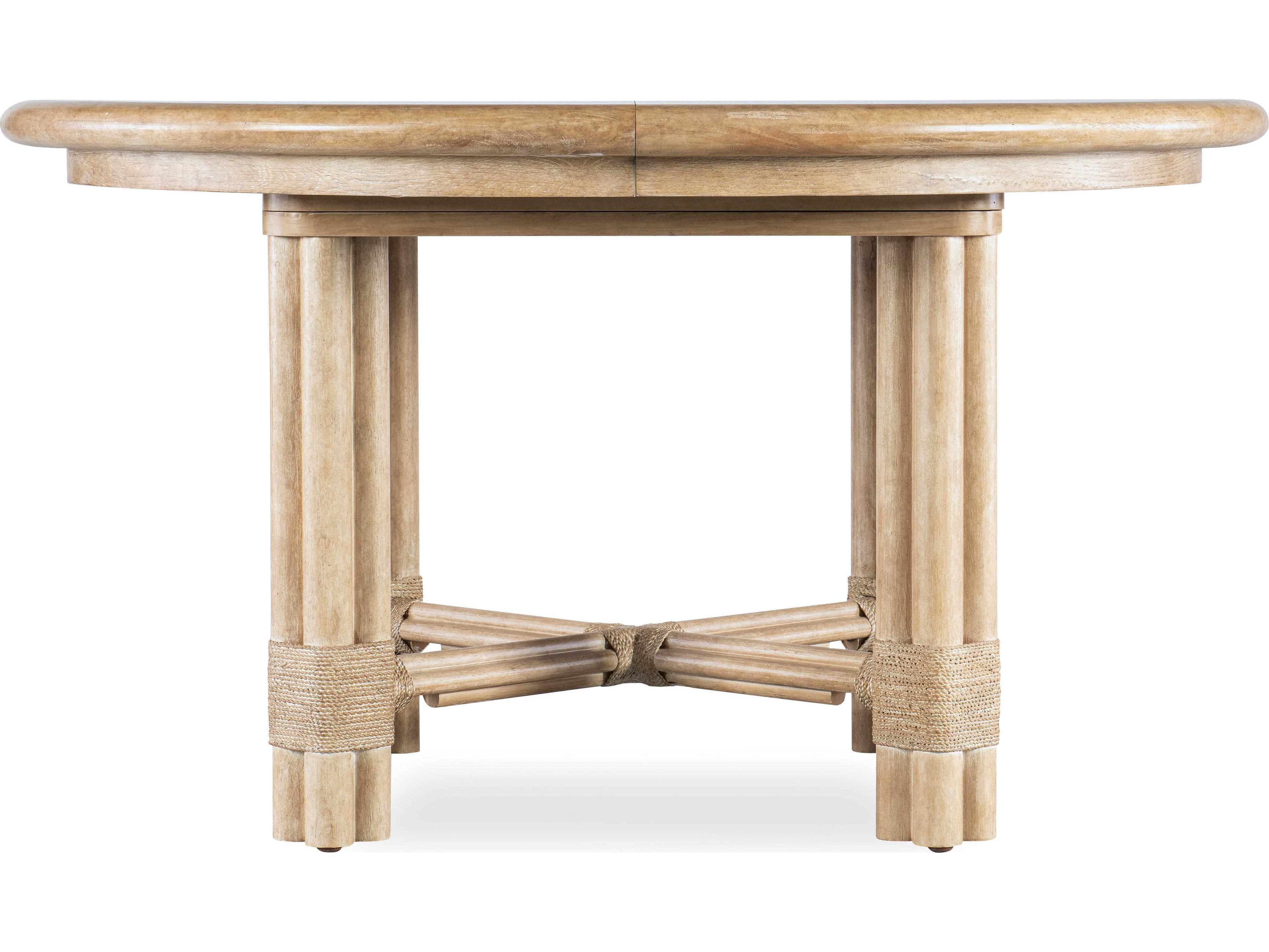 Hooker Furniture Retreat Pole Rattan Extendable Round Wood Dune Dining Table