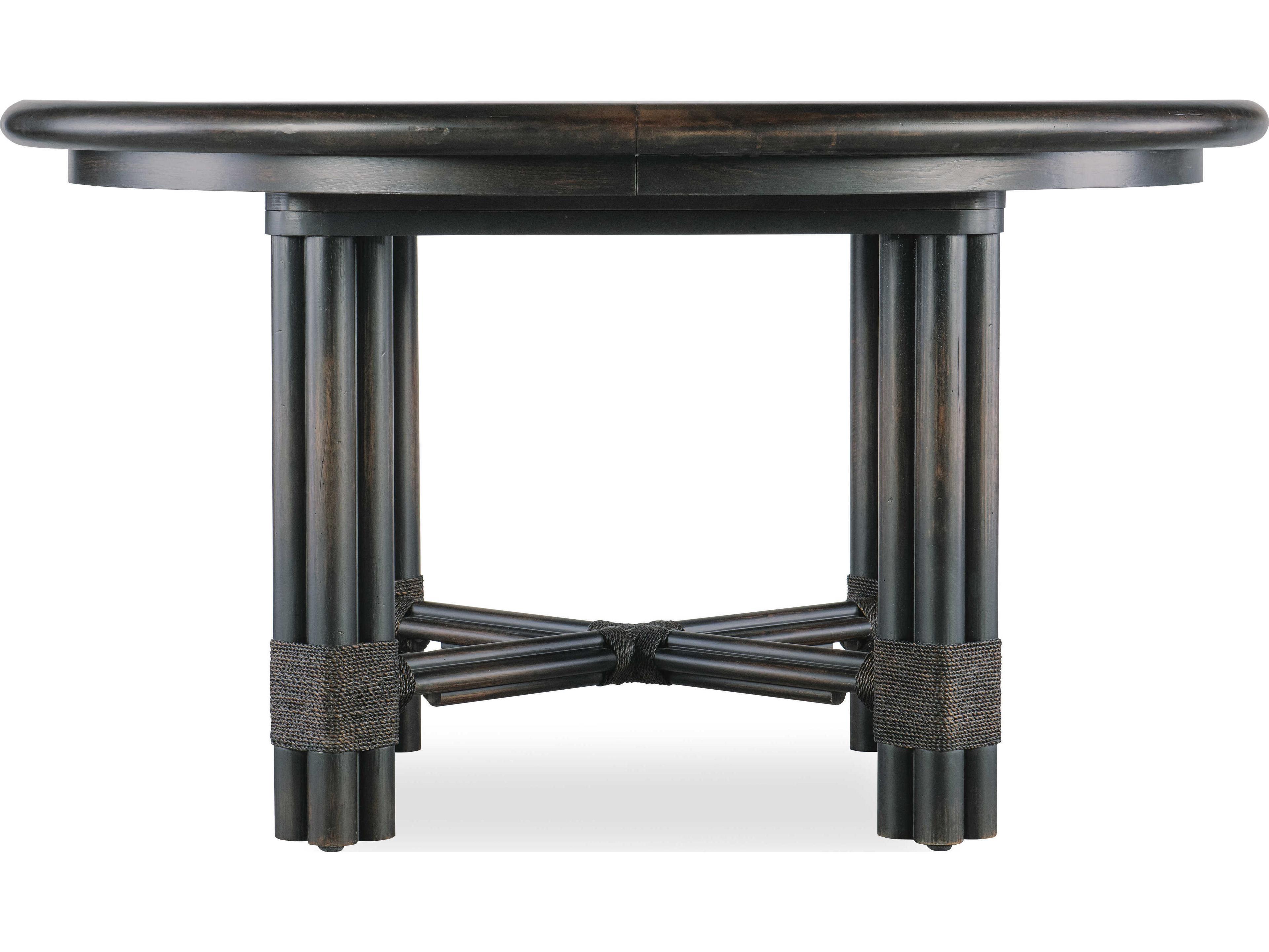 Hooker Furniture Retreat Pole Rattan Extendable Round Wood Black Sand Dining Table