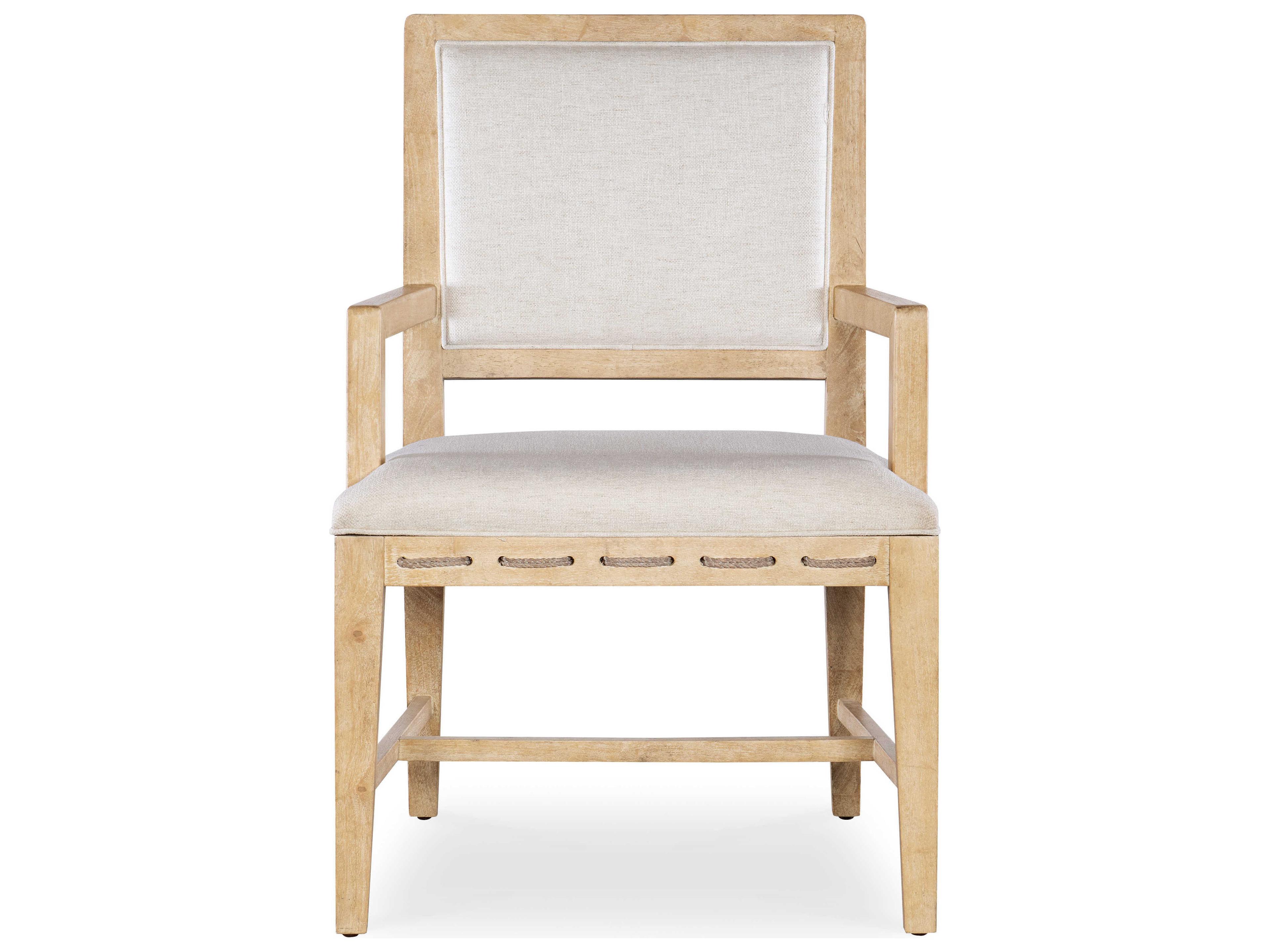 Hooker Furniture Retreat Cane Back Fabric Solid Wood Beige Upholstered Arm Dining Chair