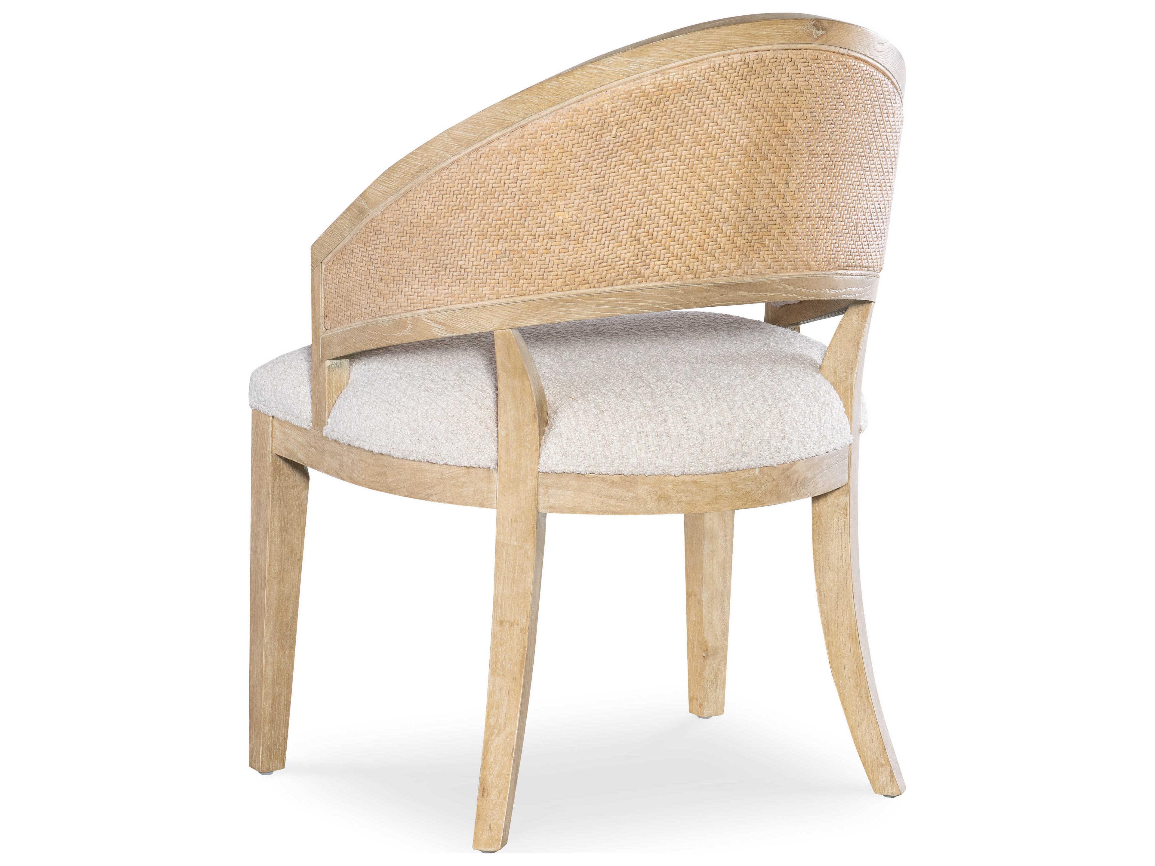 Hooker Furniture Retreat Cane Barrel Back Fabric Solid Wood Beige Upholstered Arm Dining Chair