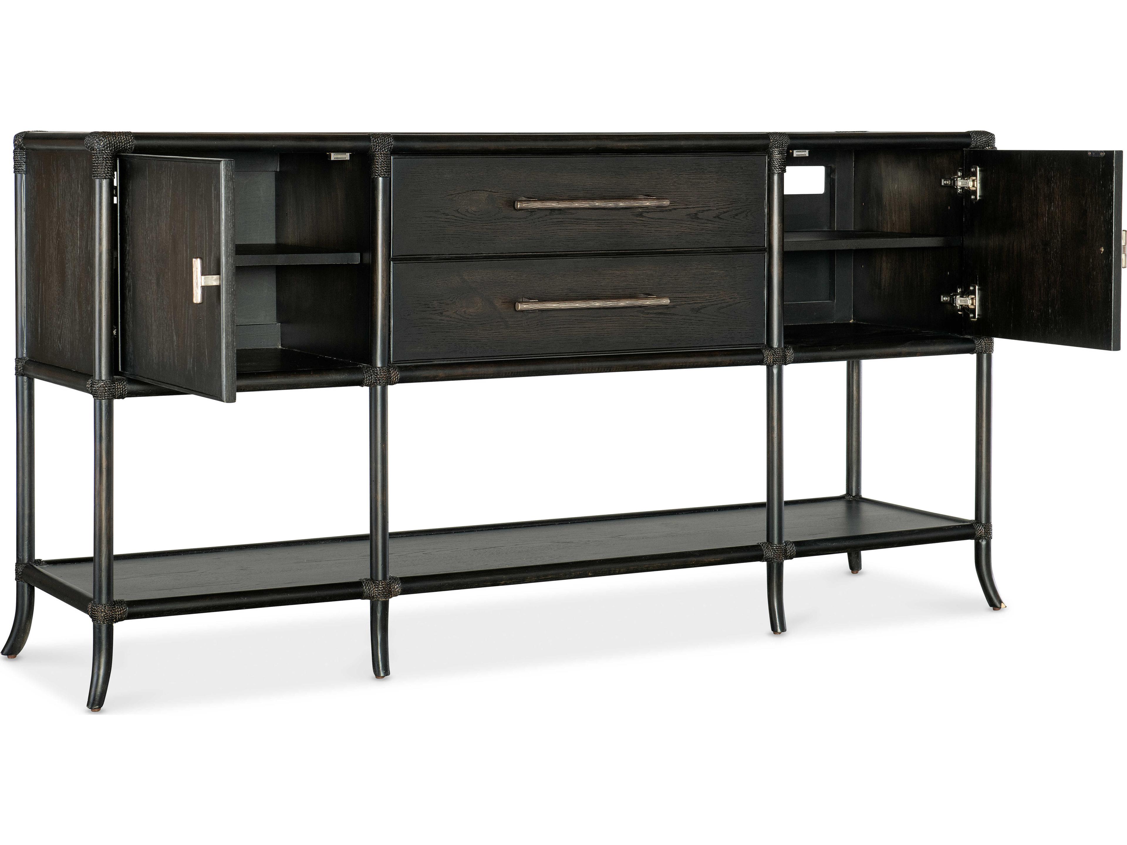 Hooker Furniture Retreat Pole Rattan 70" Solid Wood Black Sand Sideboard