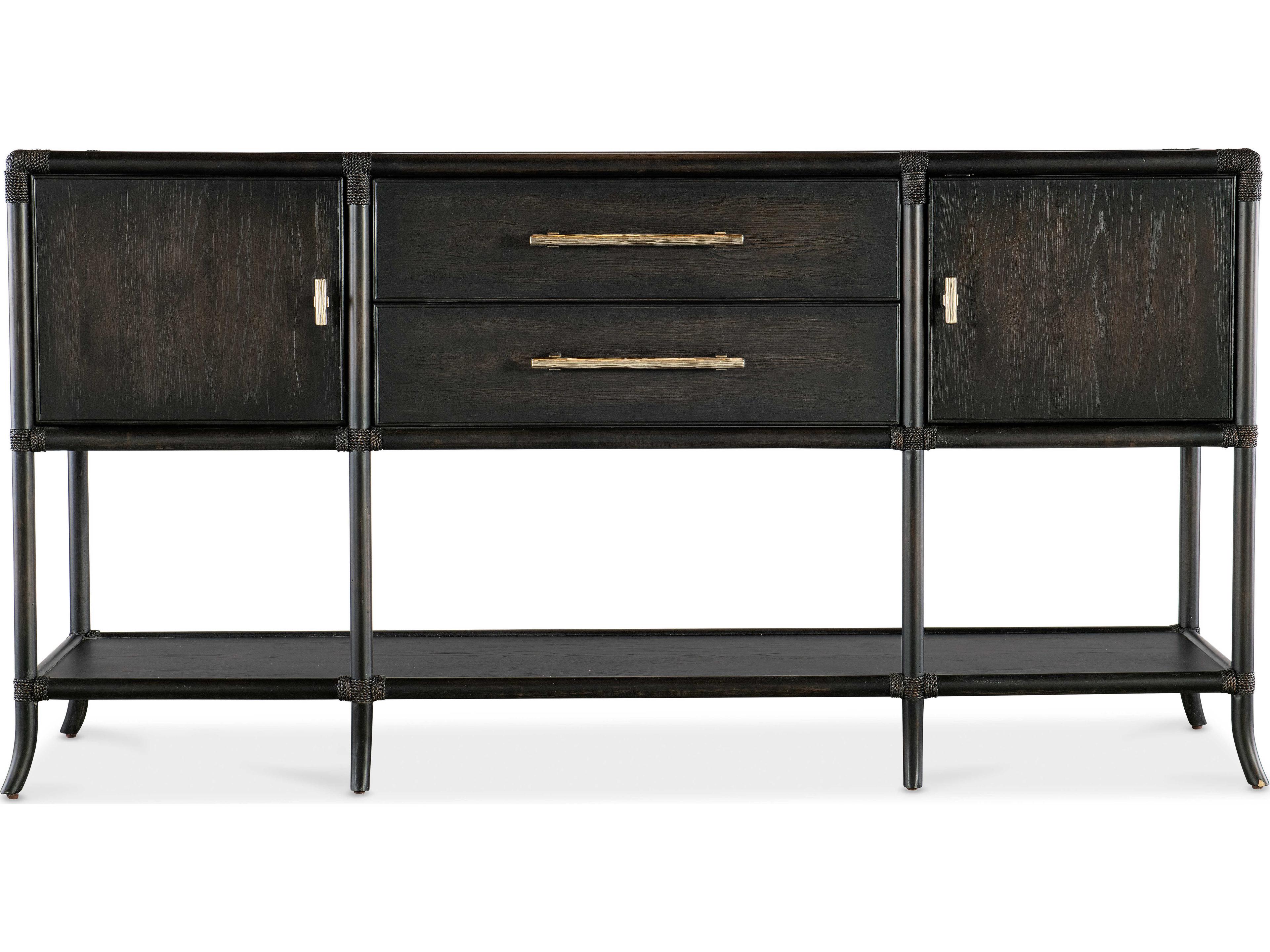 Hooker Furniture Retreat Pole Rattan 70" Solid Wood Black Sand Sideboard