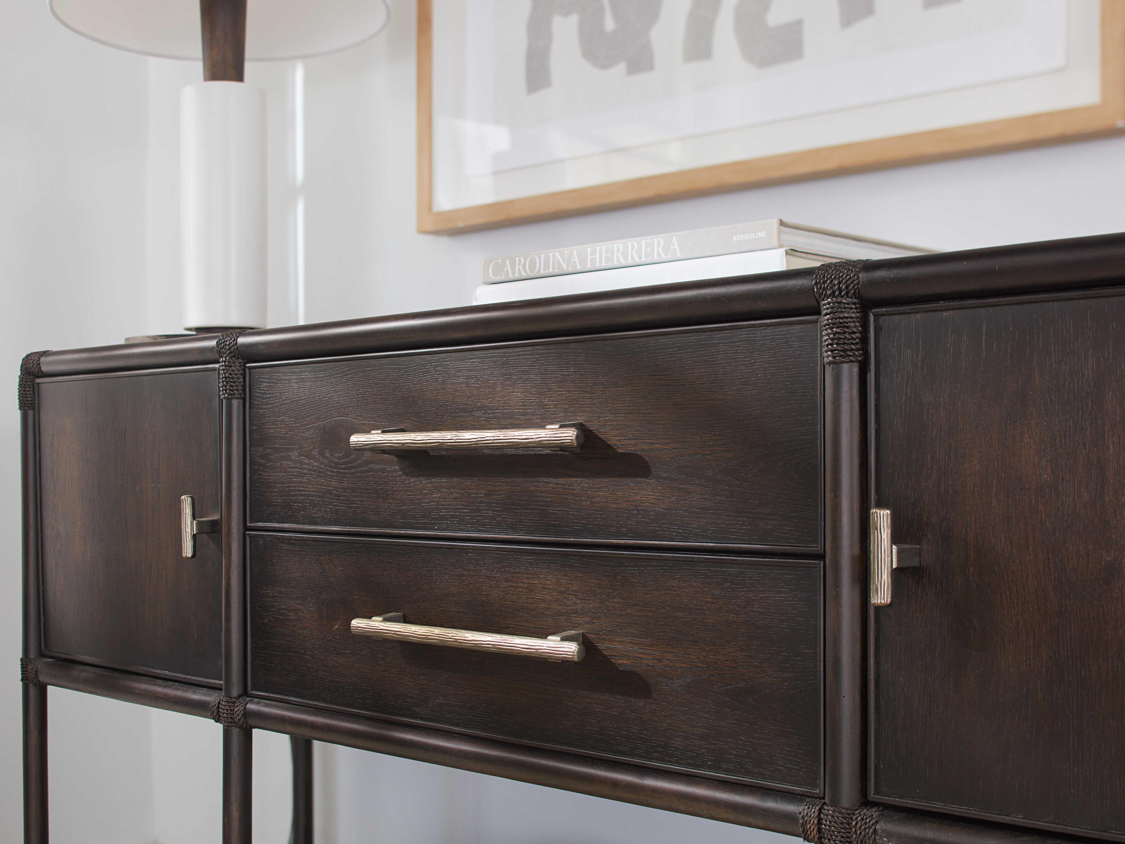 Hooker Furniture Retreat Pole Rattan 70" Solid Wood Black Sand Sideboard