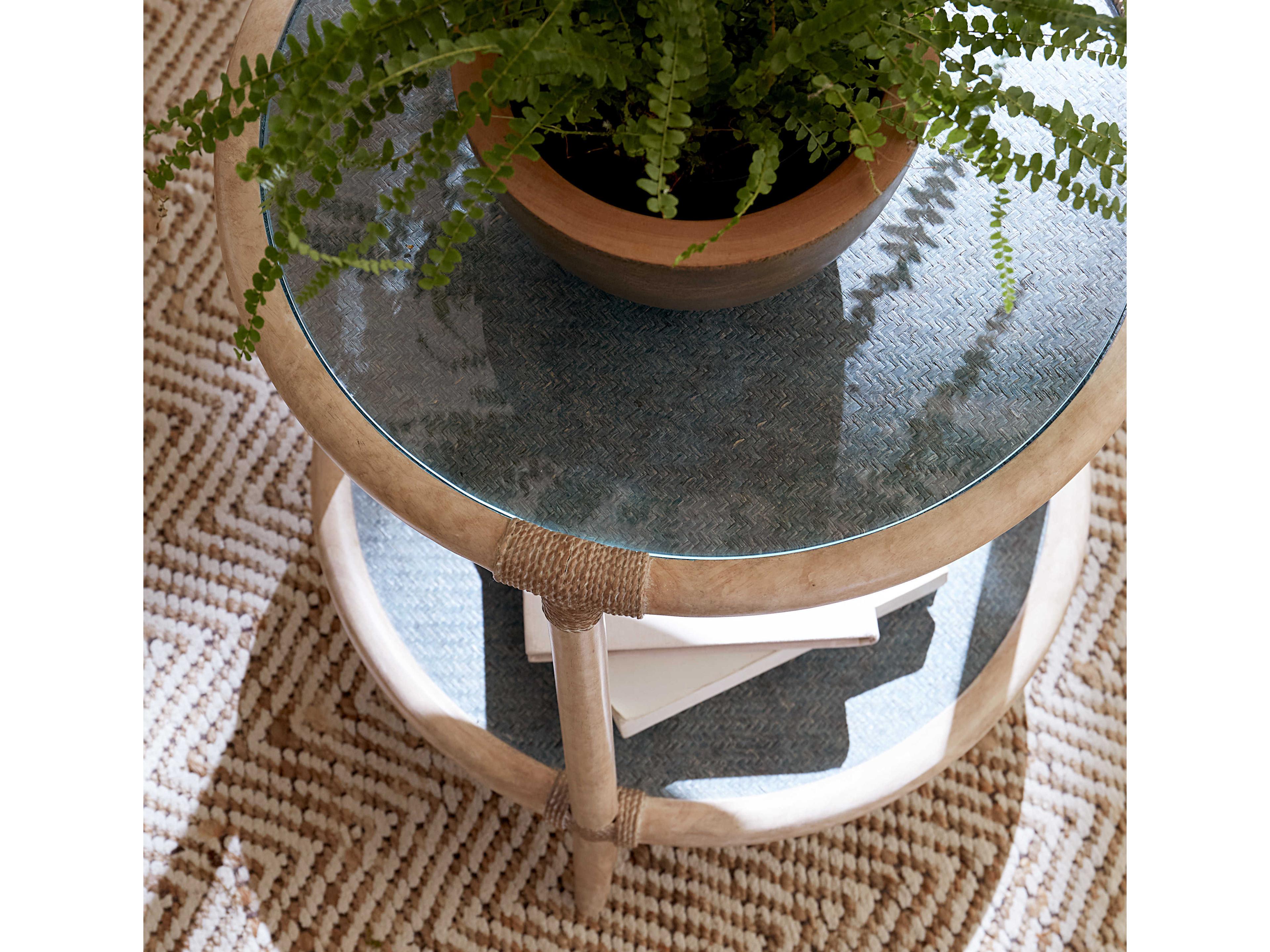Hooker Furniture Retreat Raffia Round Lagoon Dune End Table