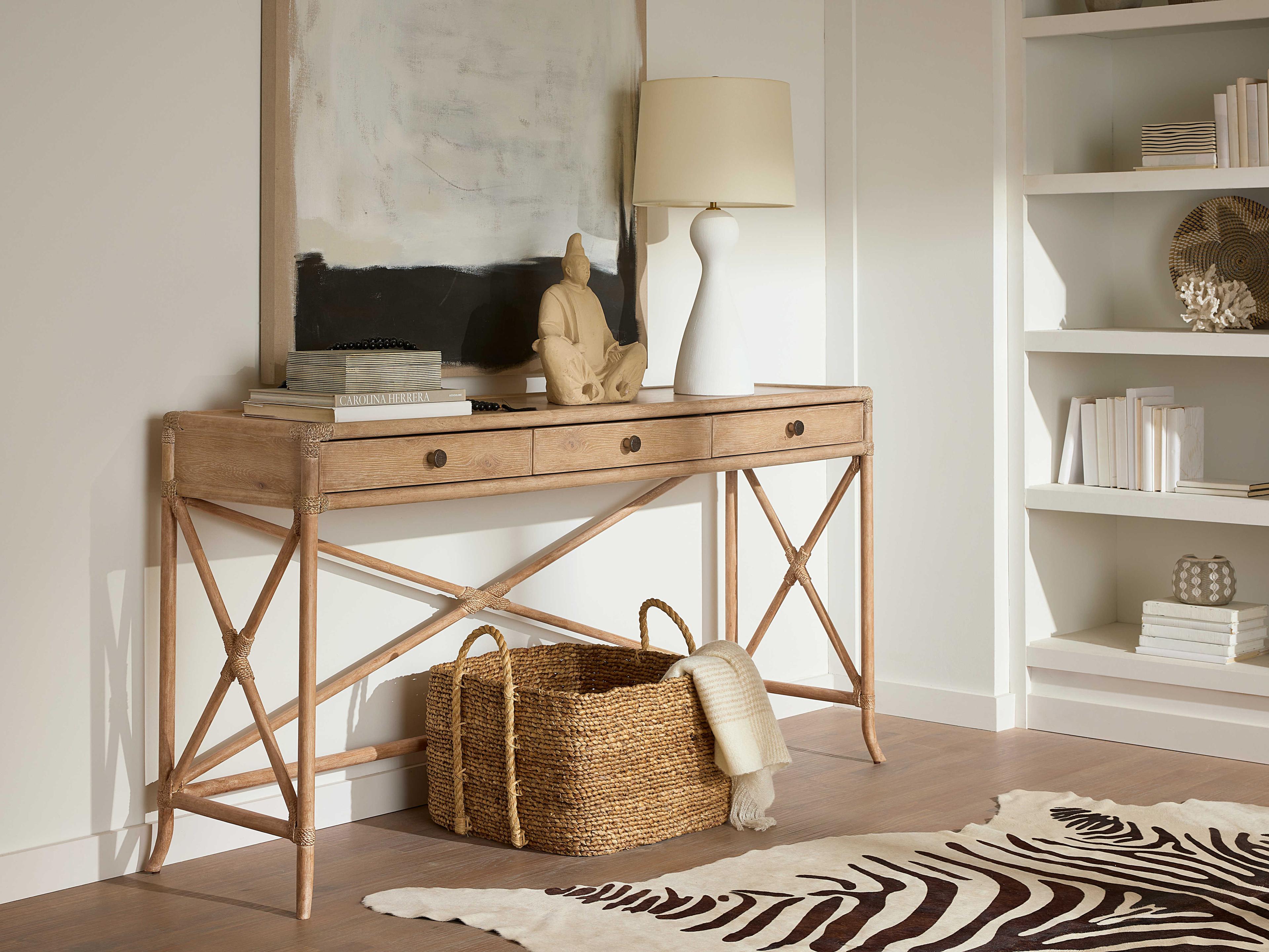 Hooker Furniture Retreat Pole Rattan Rectangular Wood Dune Console Table