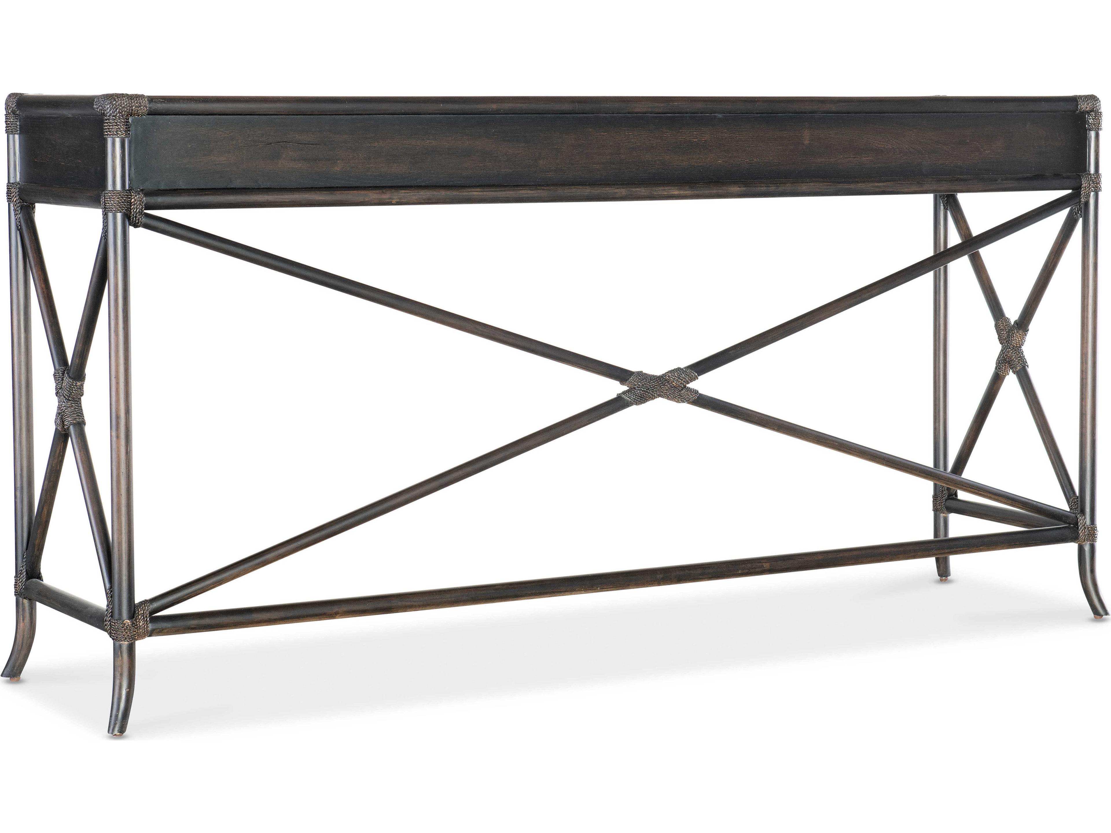 Hooker Furniture Retreat Pole Rattan Rectangular Wood Black Sand Console Table