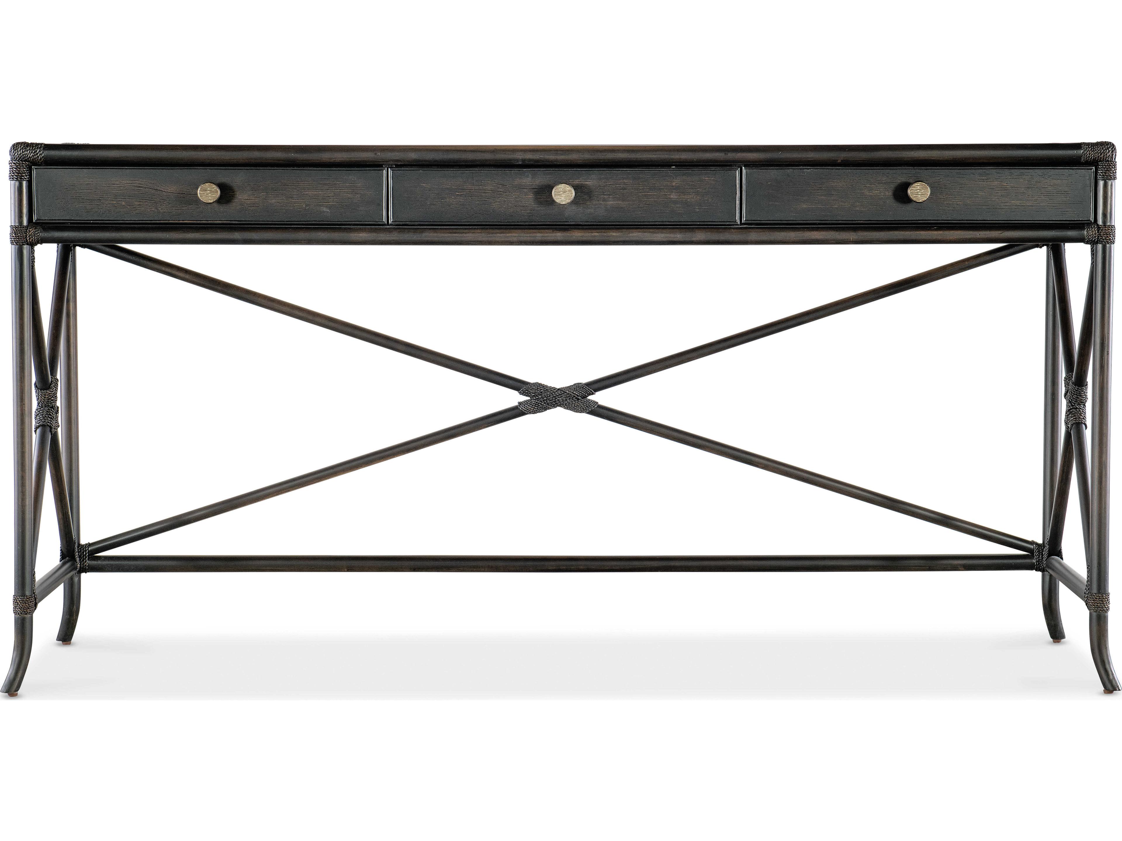 Hooker Furniture Retreat Pole Rattan Rectangular Wood Black Sand Console Table