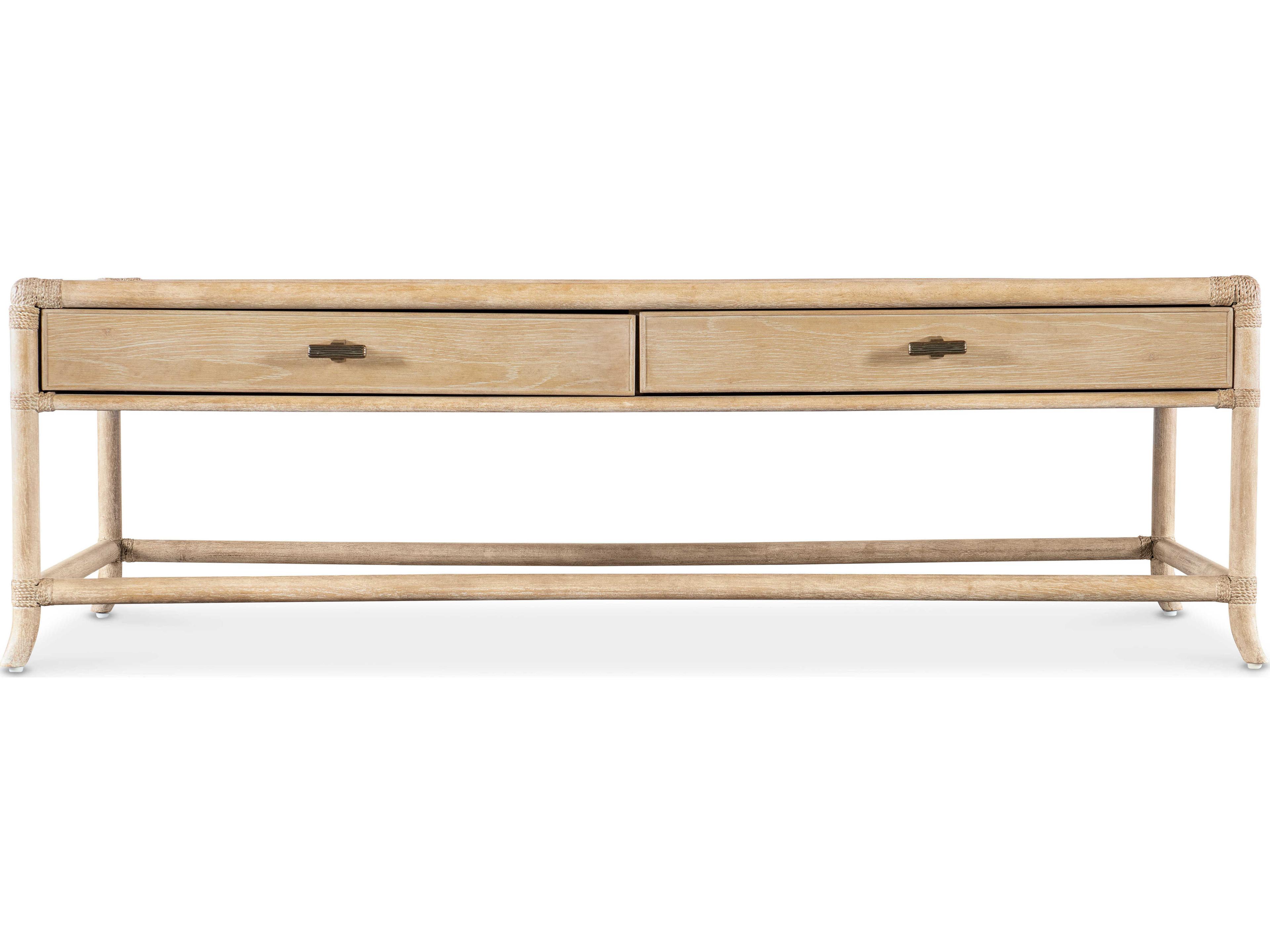 Hooker Furniture Retreat Pole Rattan Rectangular Wood Dune Cocktail Table