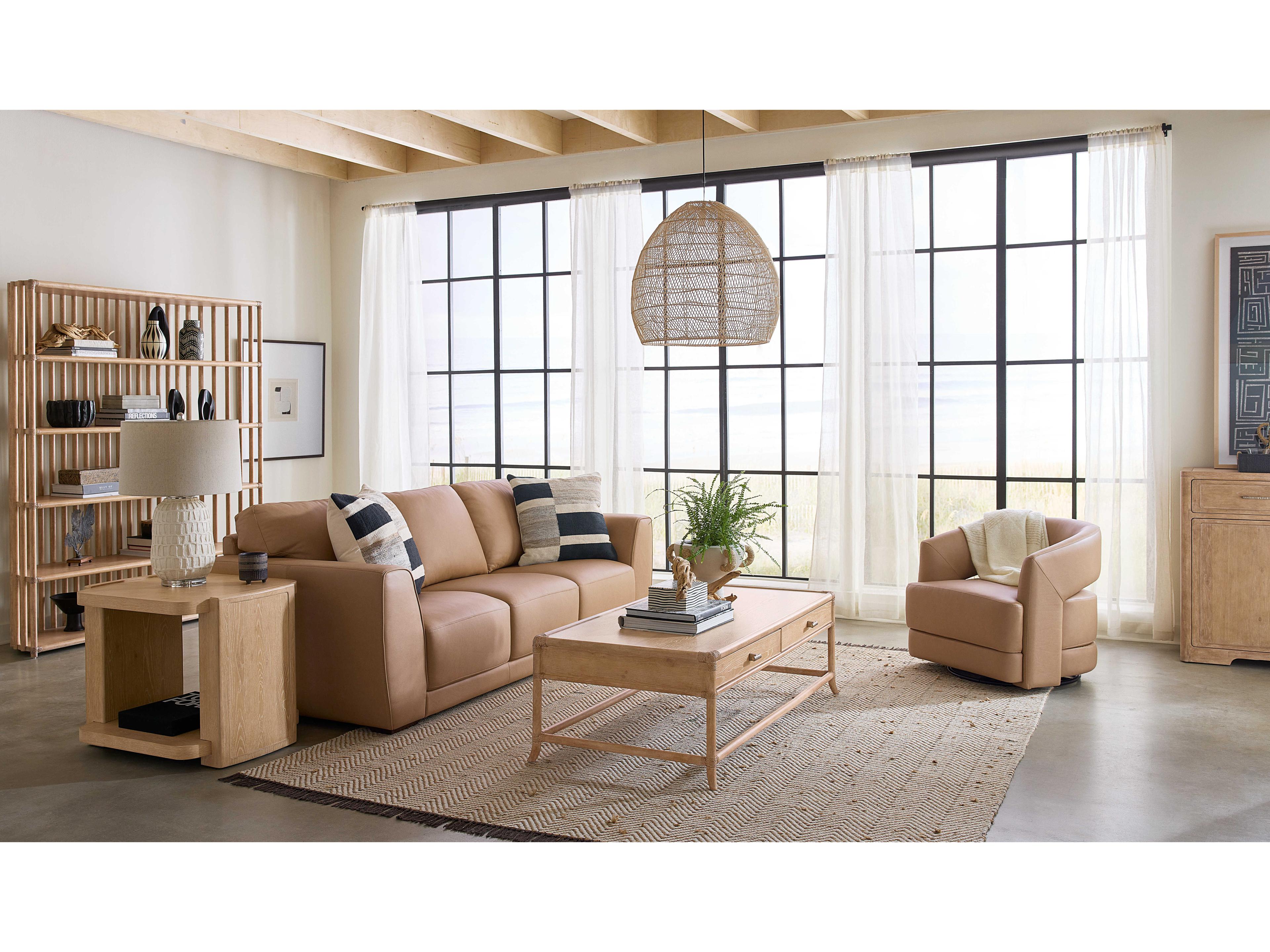 Hooker Furniture Retreat Pole Rattan Rectangular Wood Dune Cocktail Table