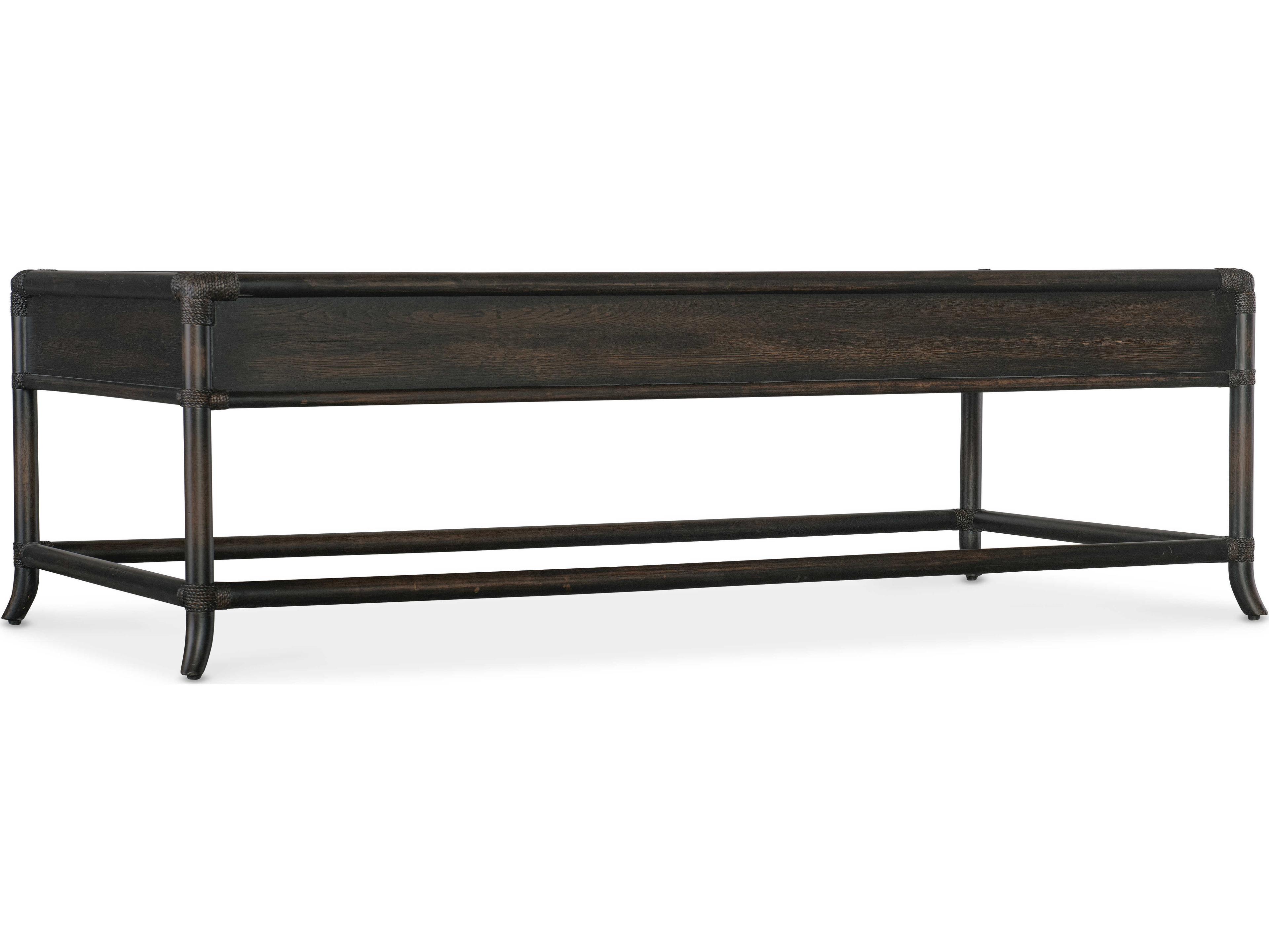 Hooker Furniture Retreat Pole Rattan Rectangular Wood Black Sand Cocktail Table