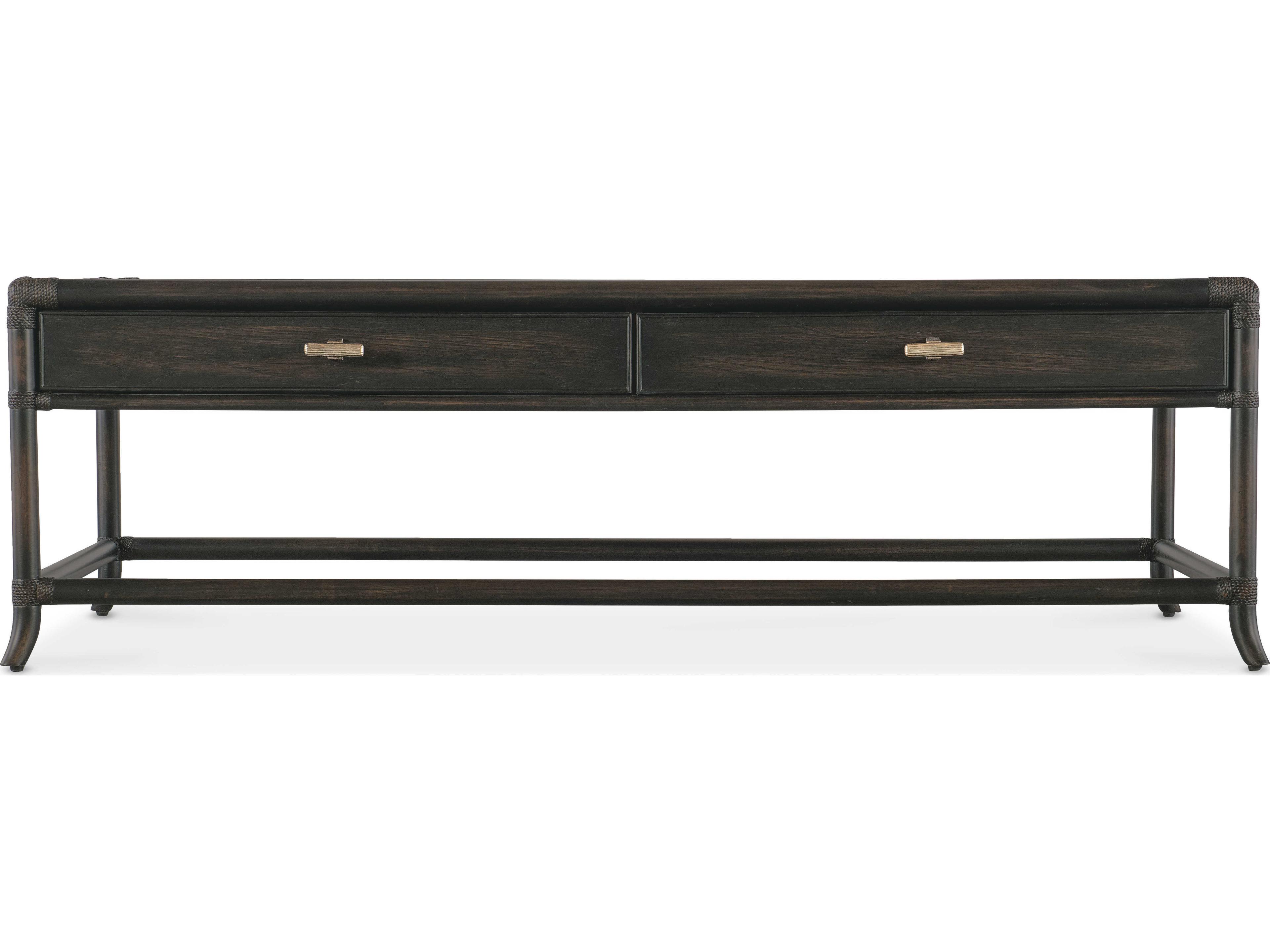 Hooker Furniture Retreat Pole Rattan Rectangular Wood Black Sand Cocktail Table