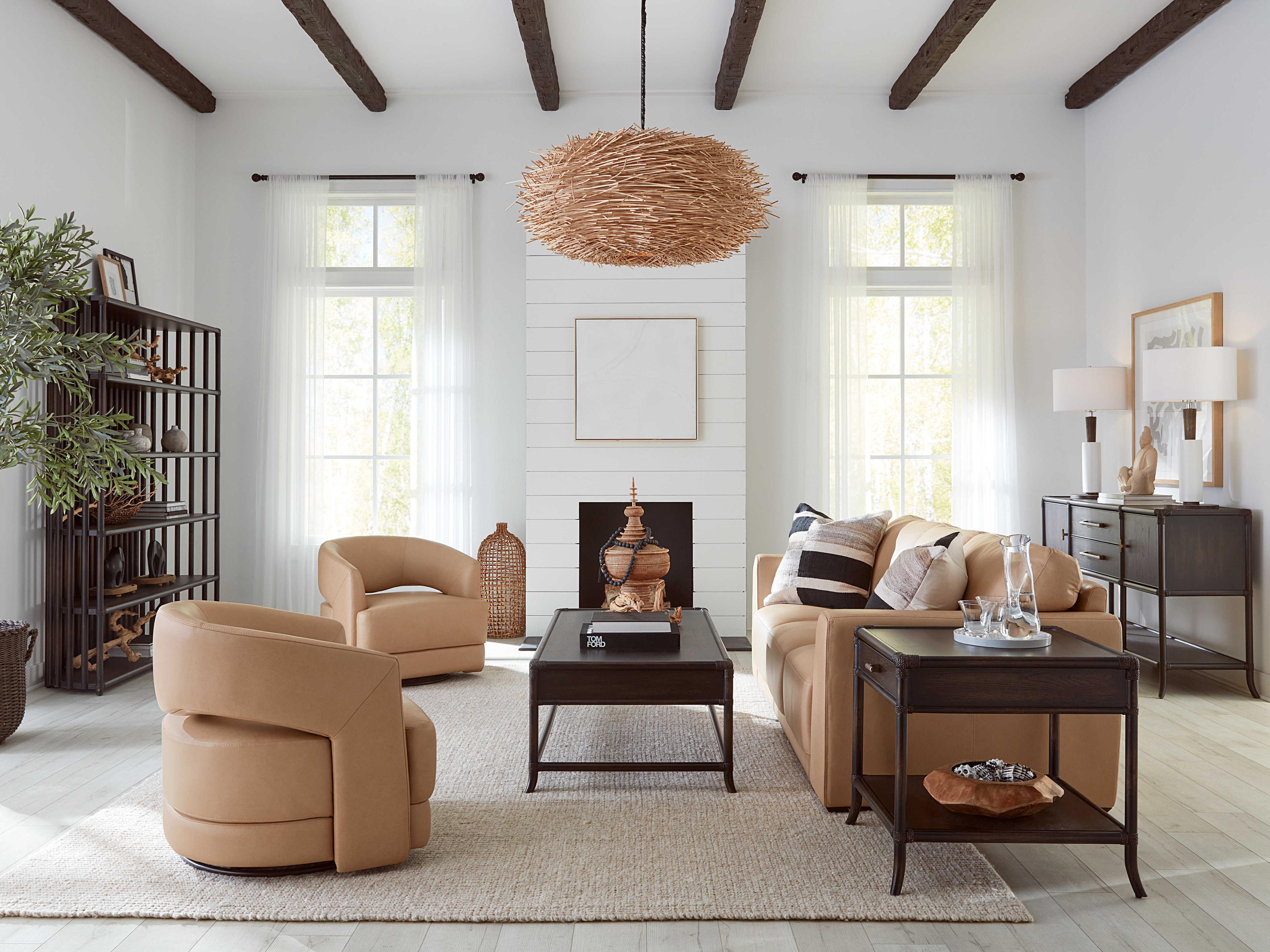 Hooker Furniture Retreat Pole Rattan Rectangular Wood Black Sand Cocktail Table