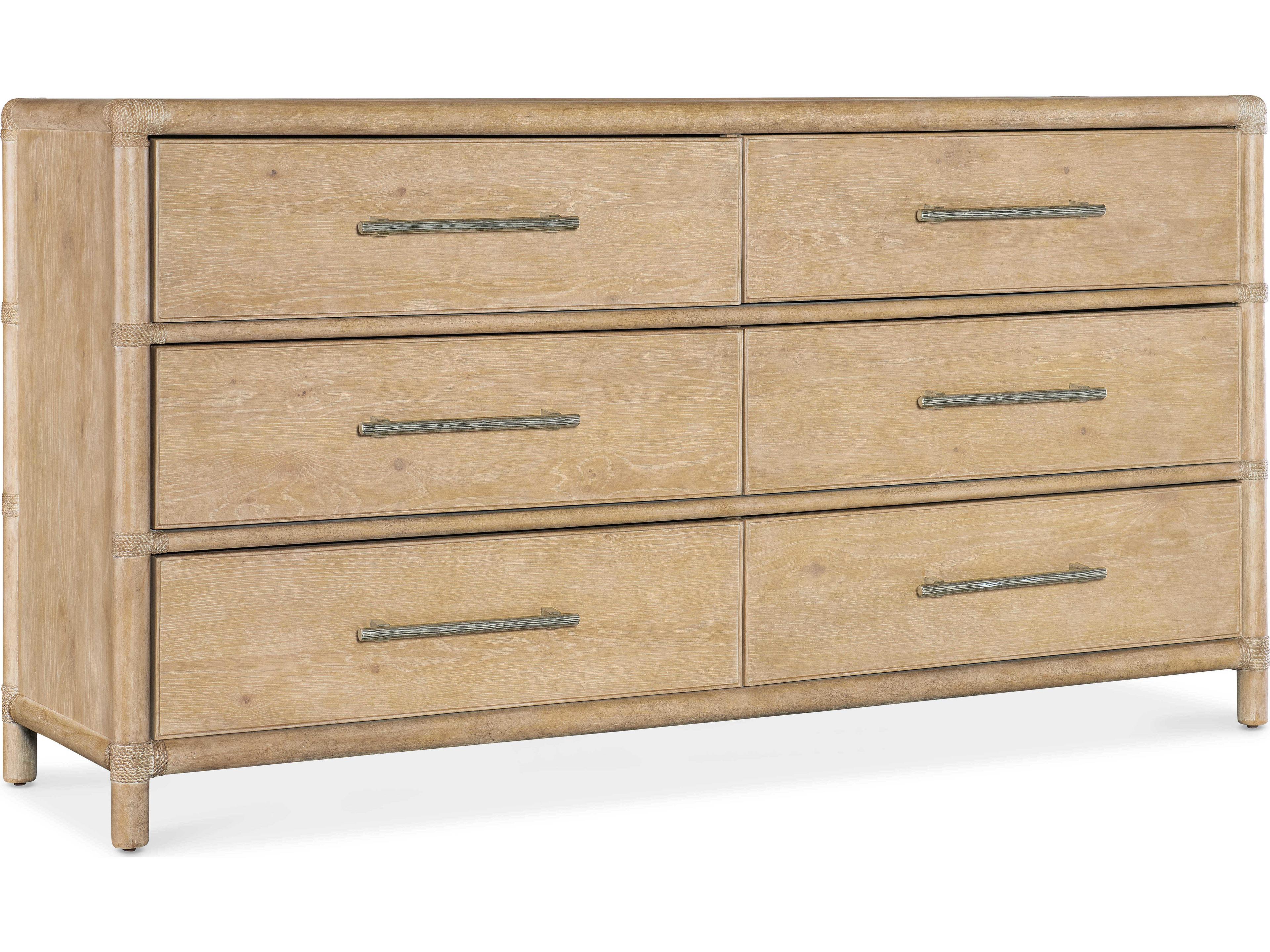 Hooker Furniture Retreat Pole Rattan 6-Drawers Brown Solid Wood Double Dresser
