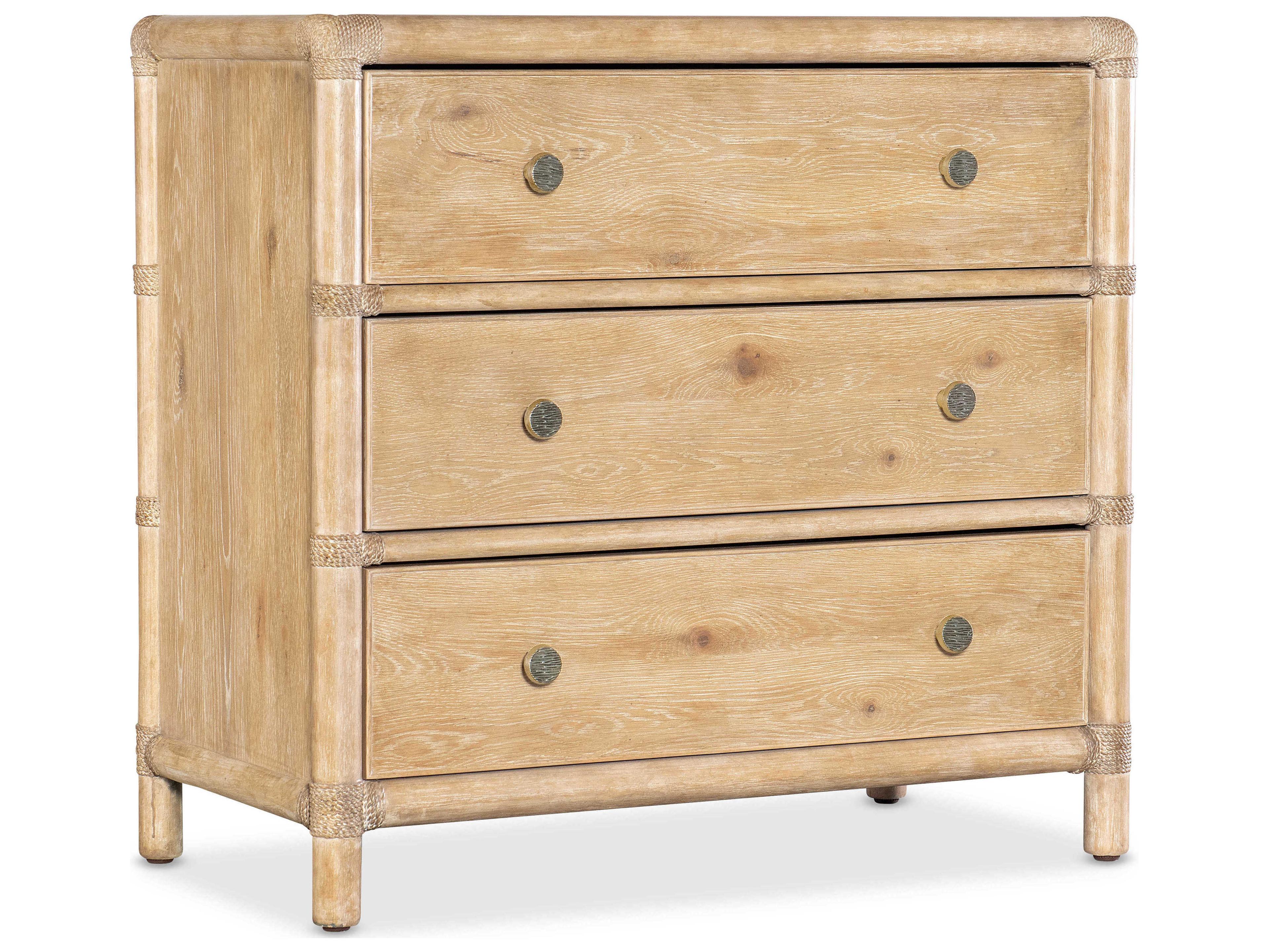Hooker Furniture Retreat Pole Rattan 3-Drawers Brown Solid Wood Nightstand