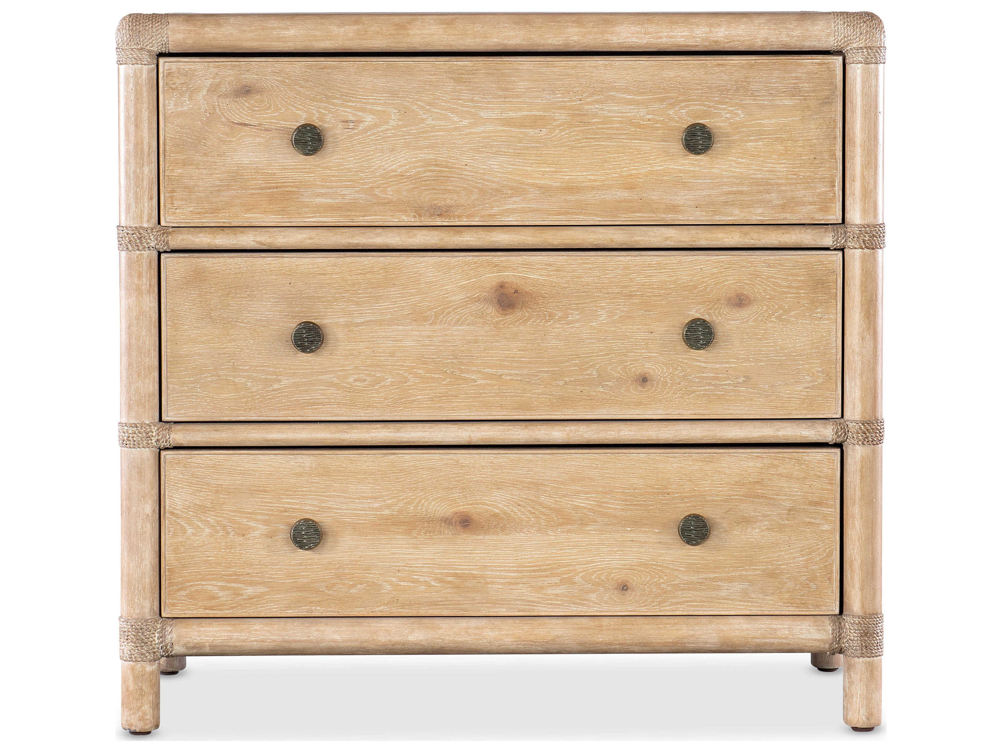 Hooker Furniture Retreat Pole Rattan 3-Drawers Brown Solid Wood Nightstand