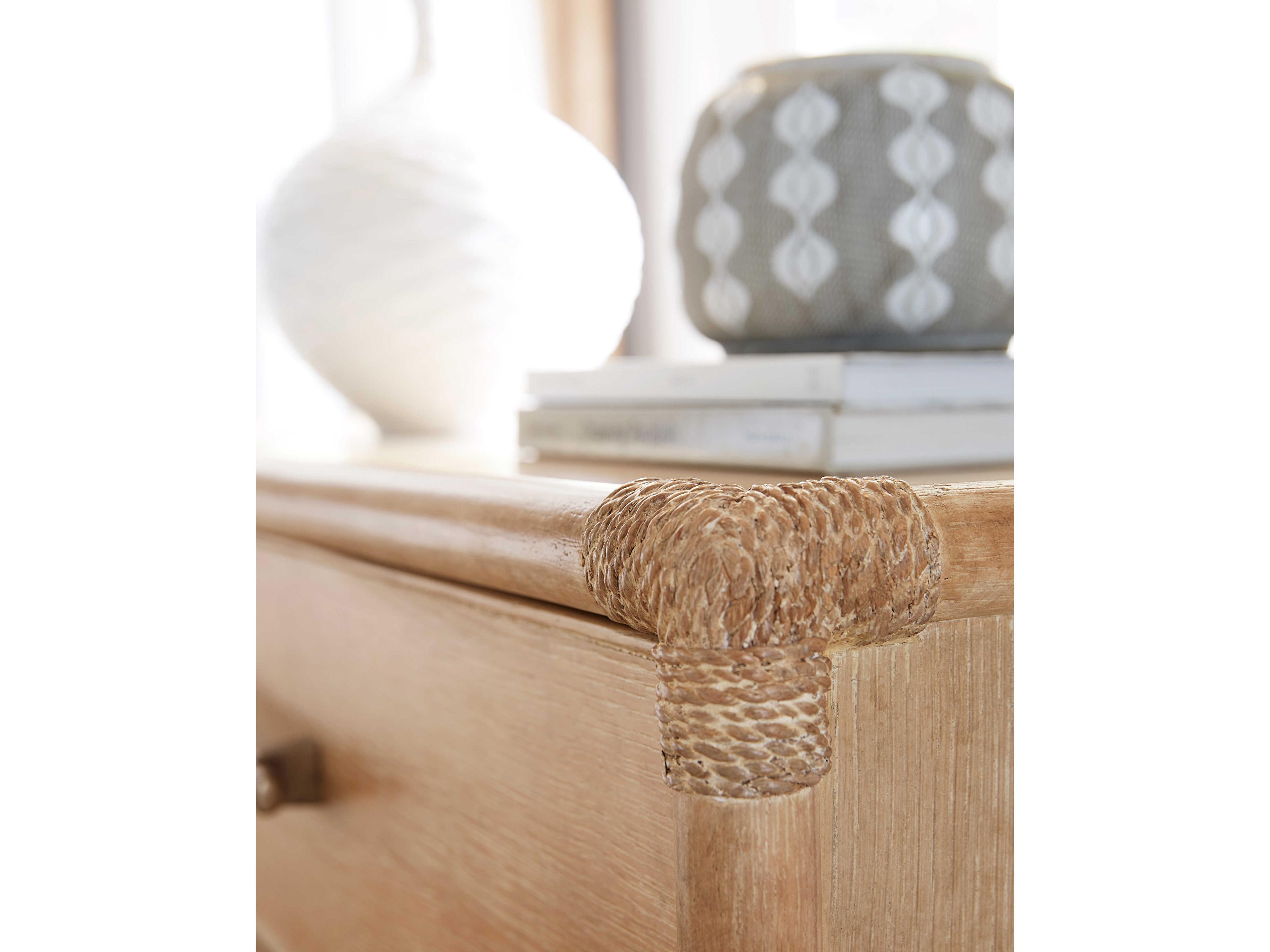 Hooker Furniture Retreat Pole Rattan 3-Drawers Brown Solid Wood Nightstand