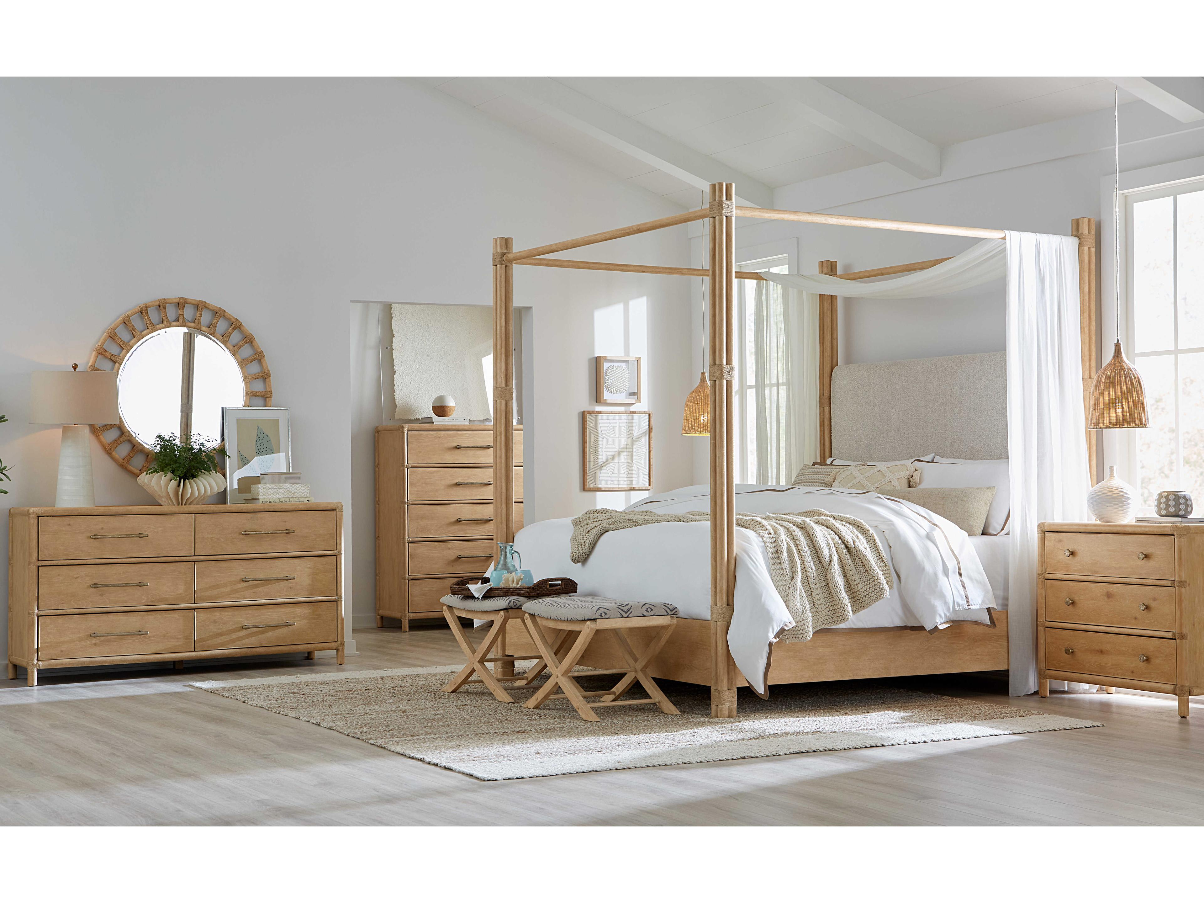 Hooker Furniture Retreat Pole Rattan 3-Drawers Brown Solid Wood Nightstand