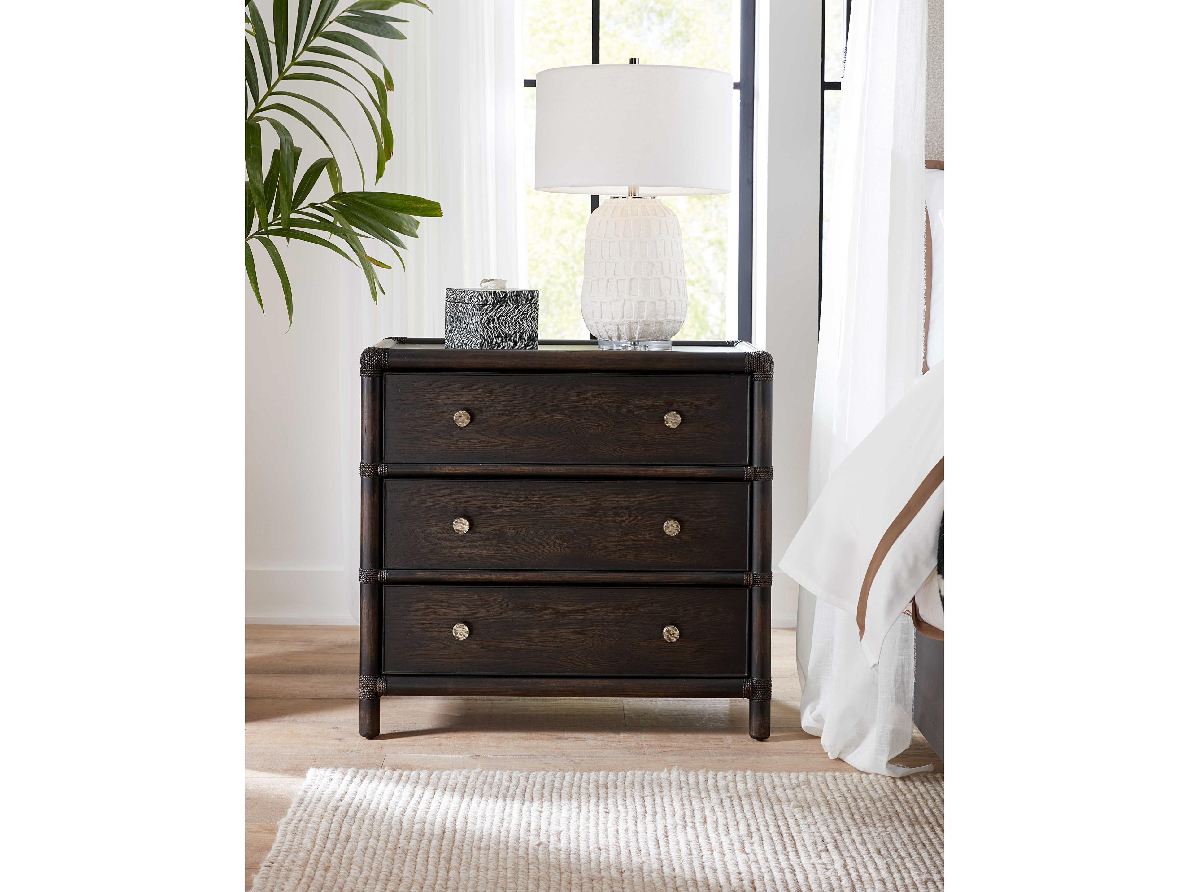 Hooker Furniture Retreat Pole Rattan 3-Drawers Solid Wood Nightstand