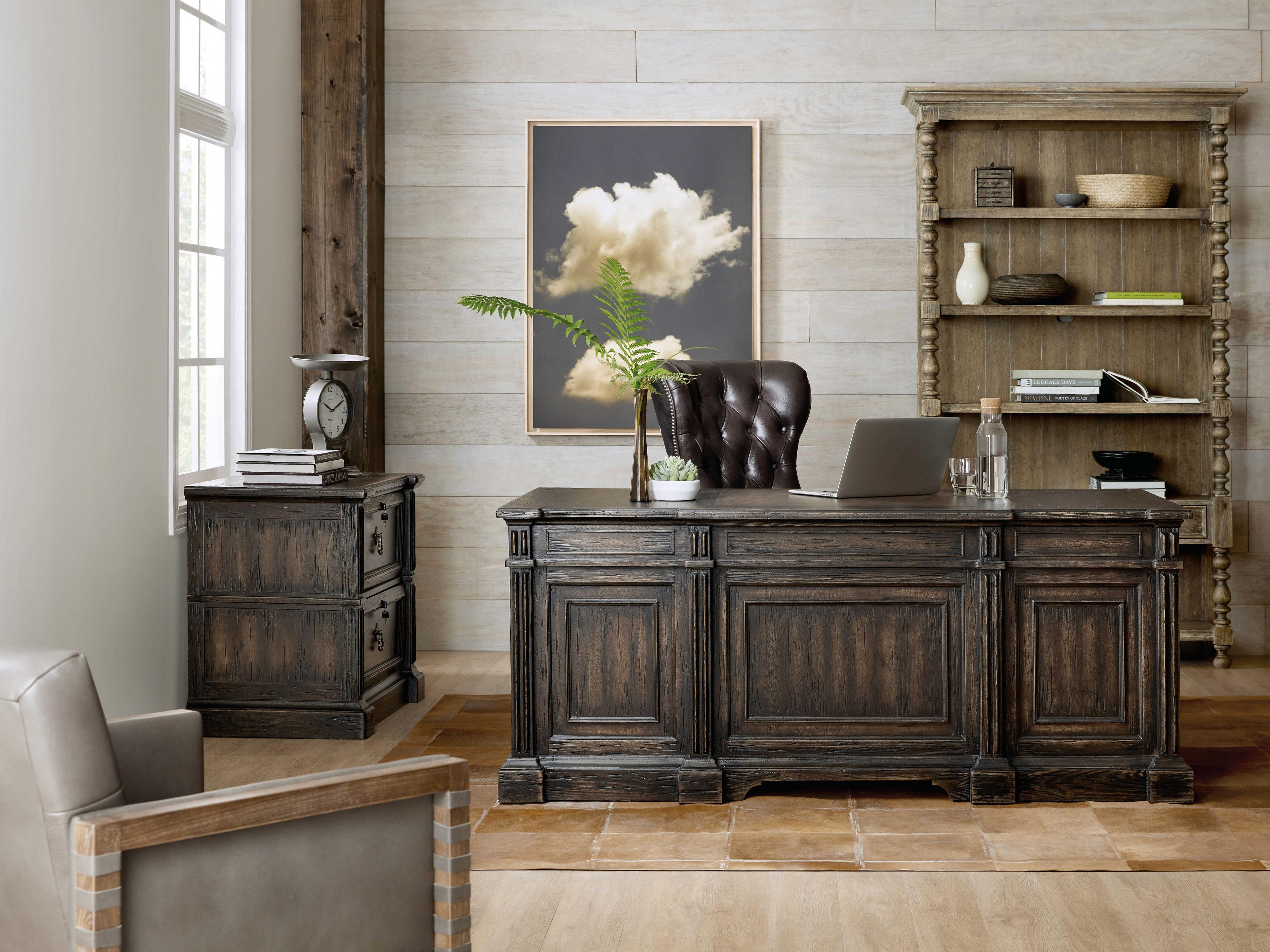 Luxecor Heritage Antique Varnish Black Hardwood Executive Desk