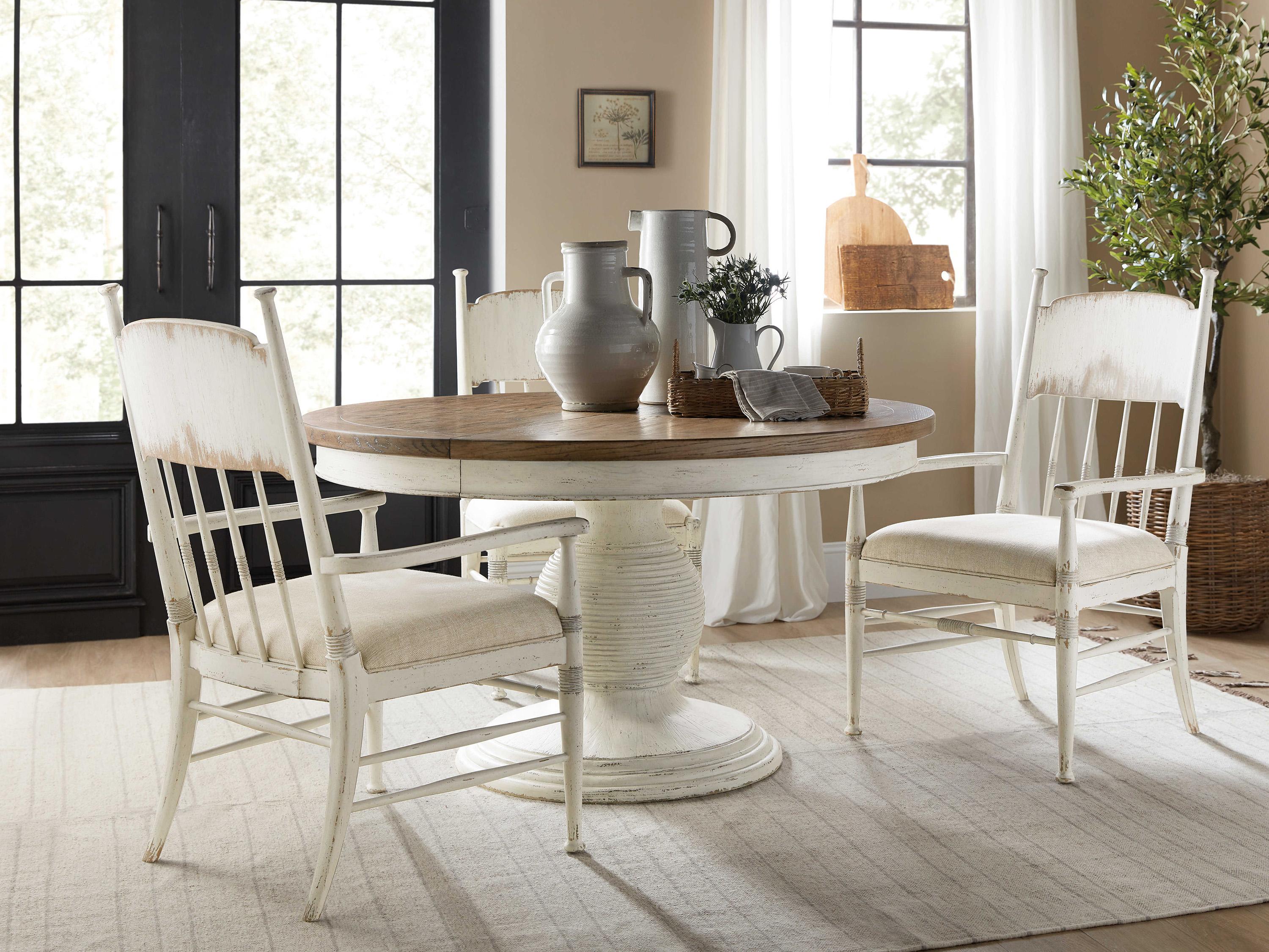 Hooker Furniture Americana Beige Oak Wood Upholstered Arm Dining Chair